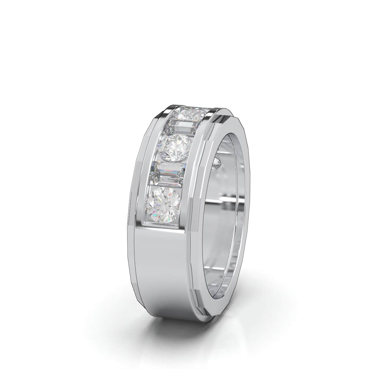 Lab-Created Diamond Channel Set Baguette Round Wedding Band Ring 10k Gold - Picture 10 of 14