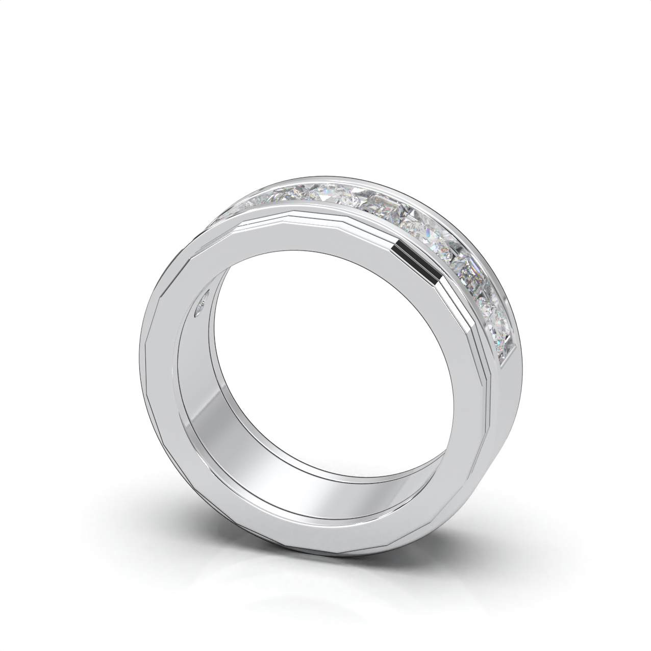 Lab-Created Diamond Channel Set Baguette Round Wedding Band Ring 10k Gold - Picture 11 of 14