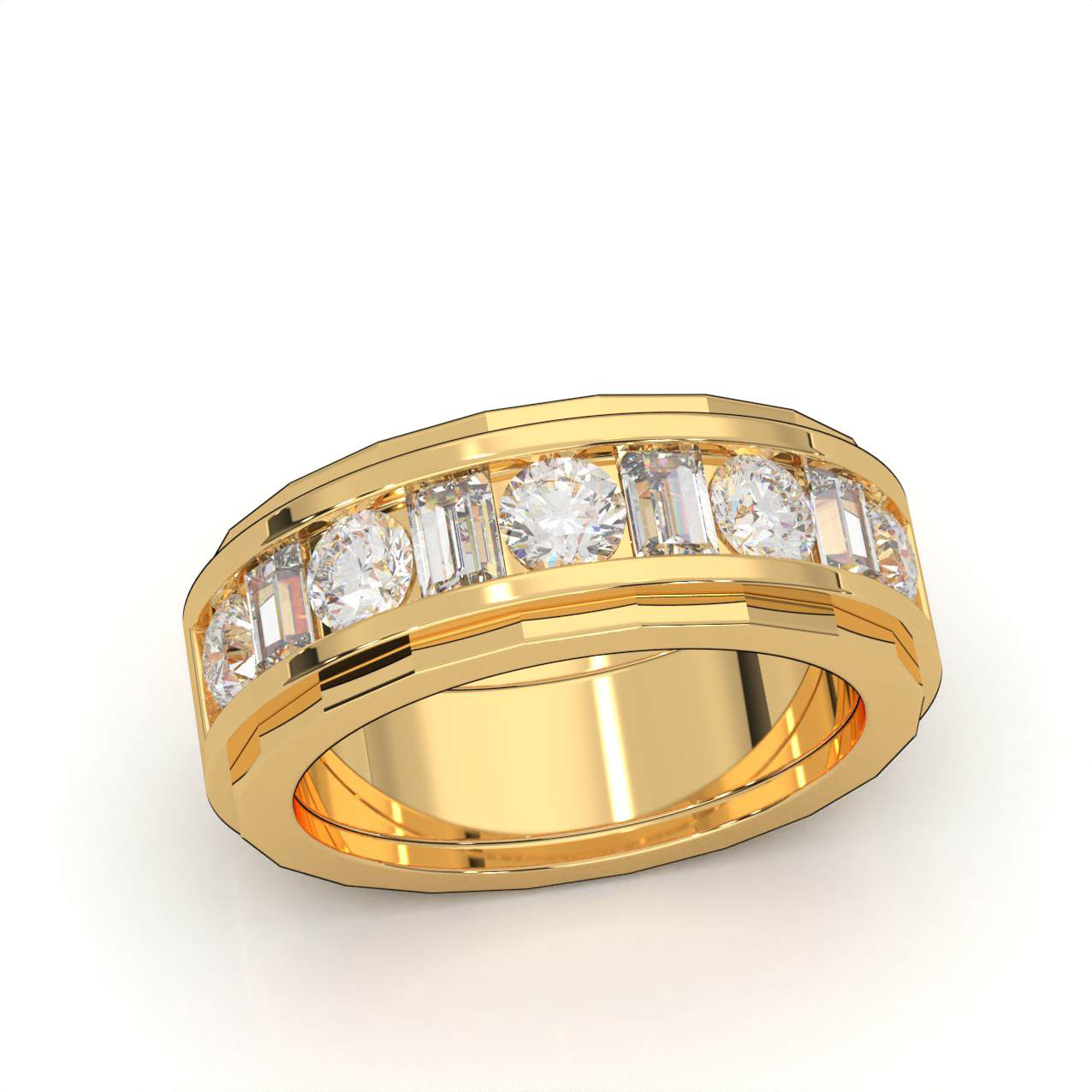 Lab-Created Diamond Channel Set Baguette Round Wedding Band Ring 10k Gold - Picture 12 of 14