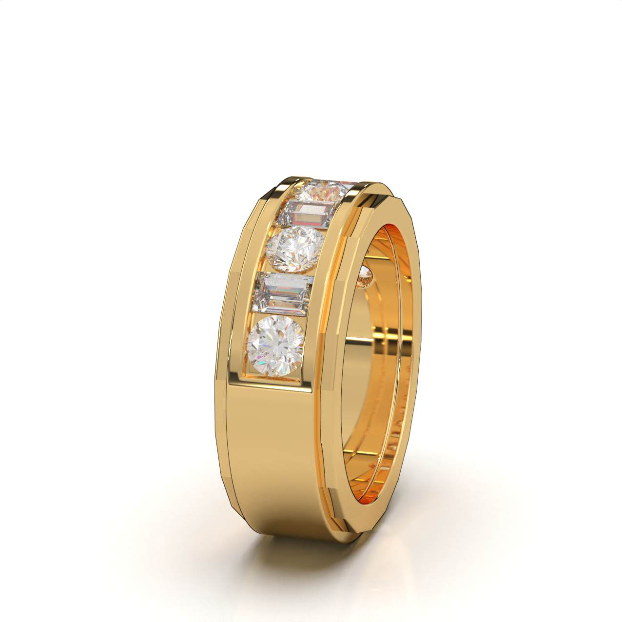 Lab-Created Diamond Channel Set Baguette Round Wedding Band Ring 10k Gold - Picture 13 of 14
