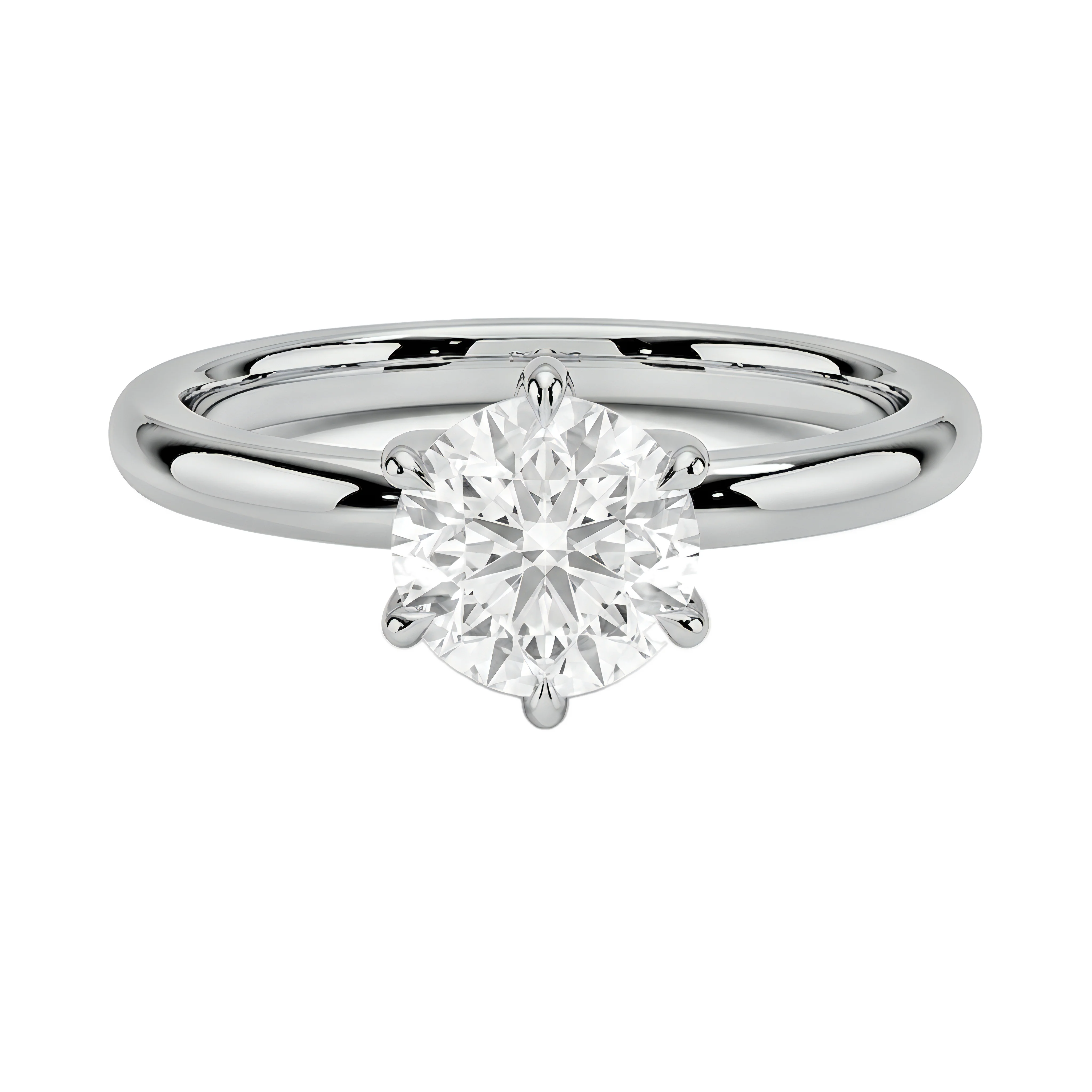 1 Carat Round Lab Grown Diamond 6 Prong Solitaire Engagement Ring in 14K White Gold