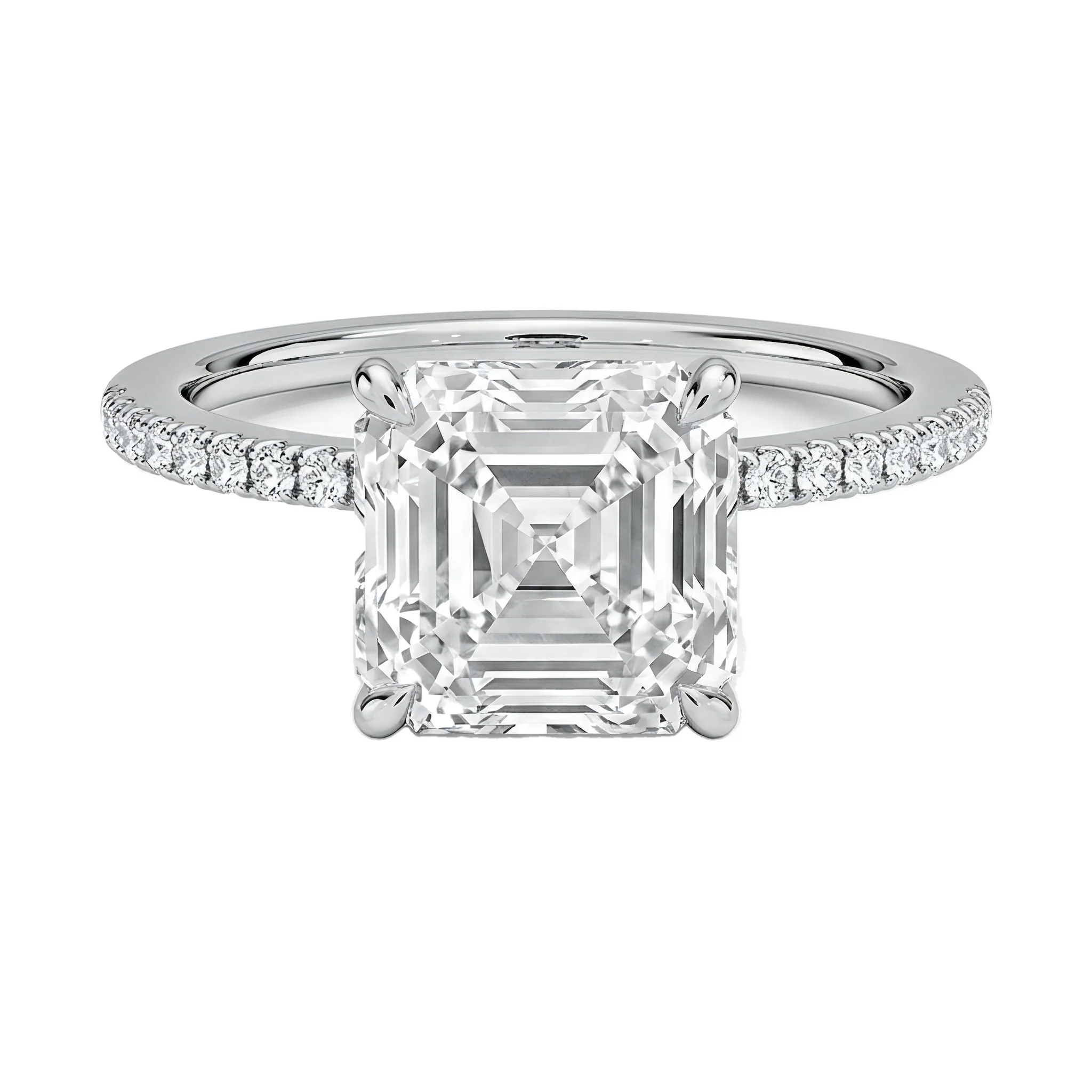 0.5 Carat Asscher Lab Grown Diamond Solitaire Engagement Ring in 14K White Gold