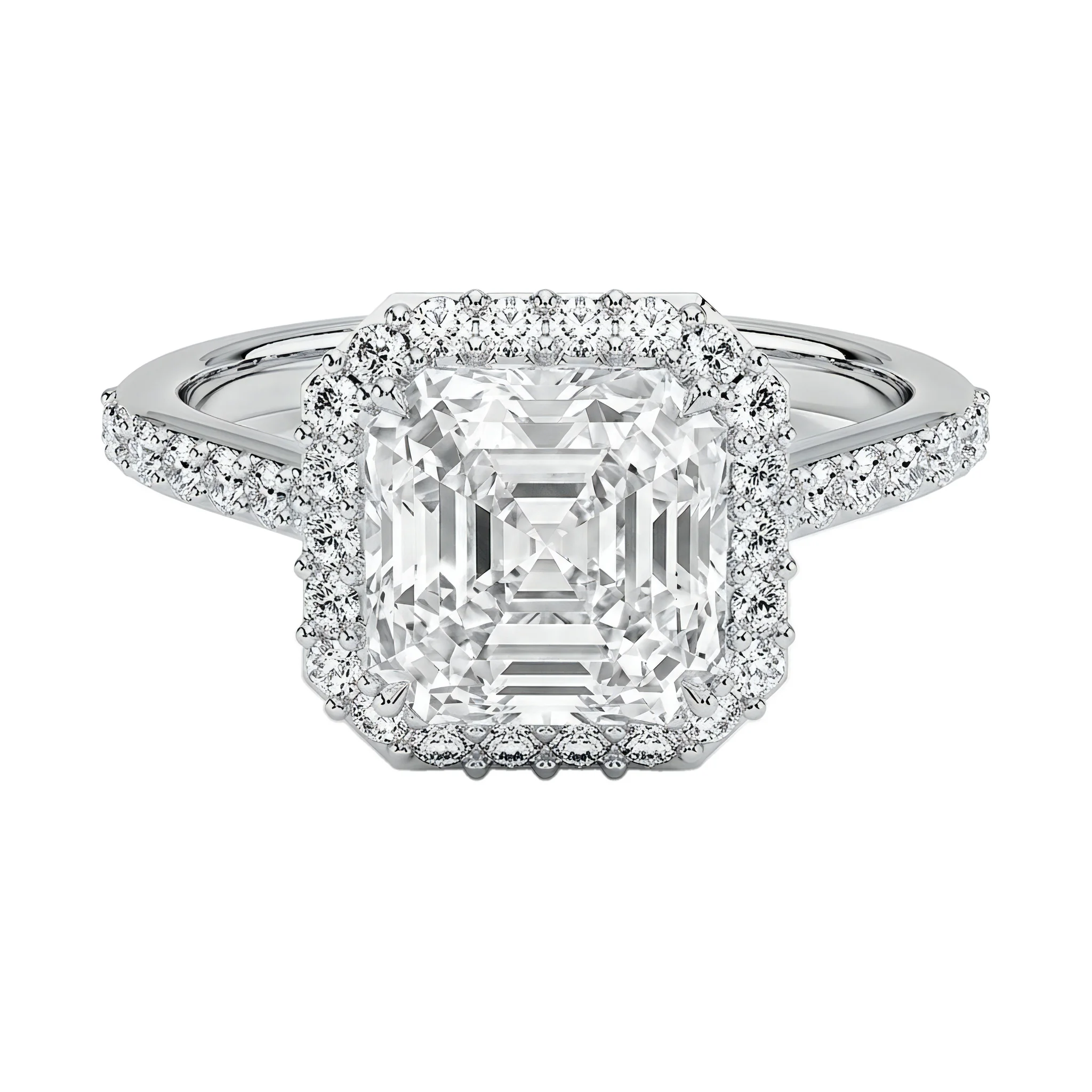 1.75 Carat Asscher Lab Grown Diamond Halo Engagement Ring in 14K White Gold