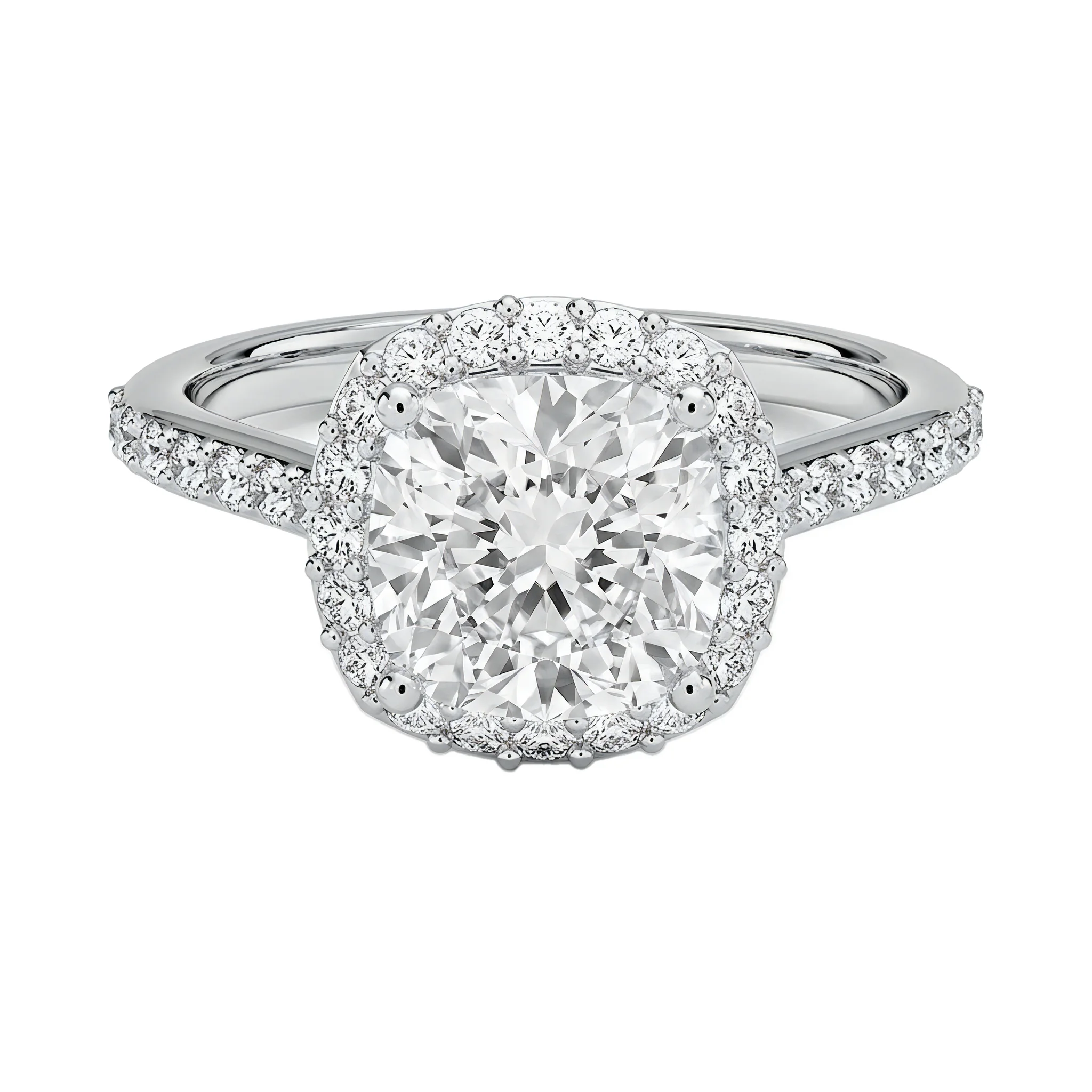 1.75 Carat Cushion Lab Grown Diamond Halo Engagement Ring in 14K White Gold
