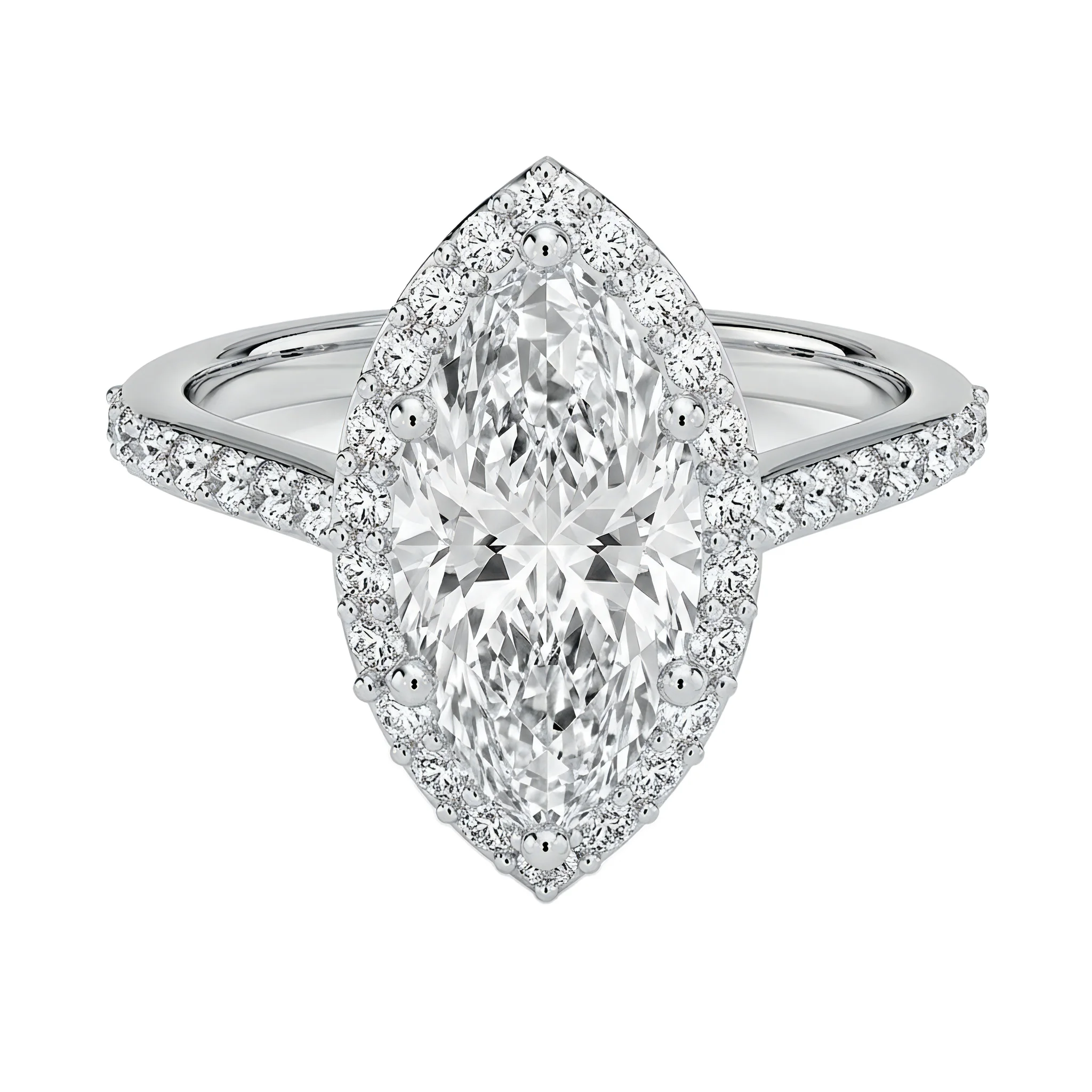 1.75 Carat Marquise Lab Grown Diamond Halo Engagement Ring in 14K White Gold