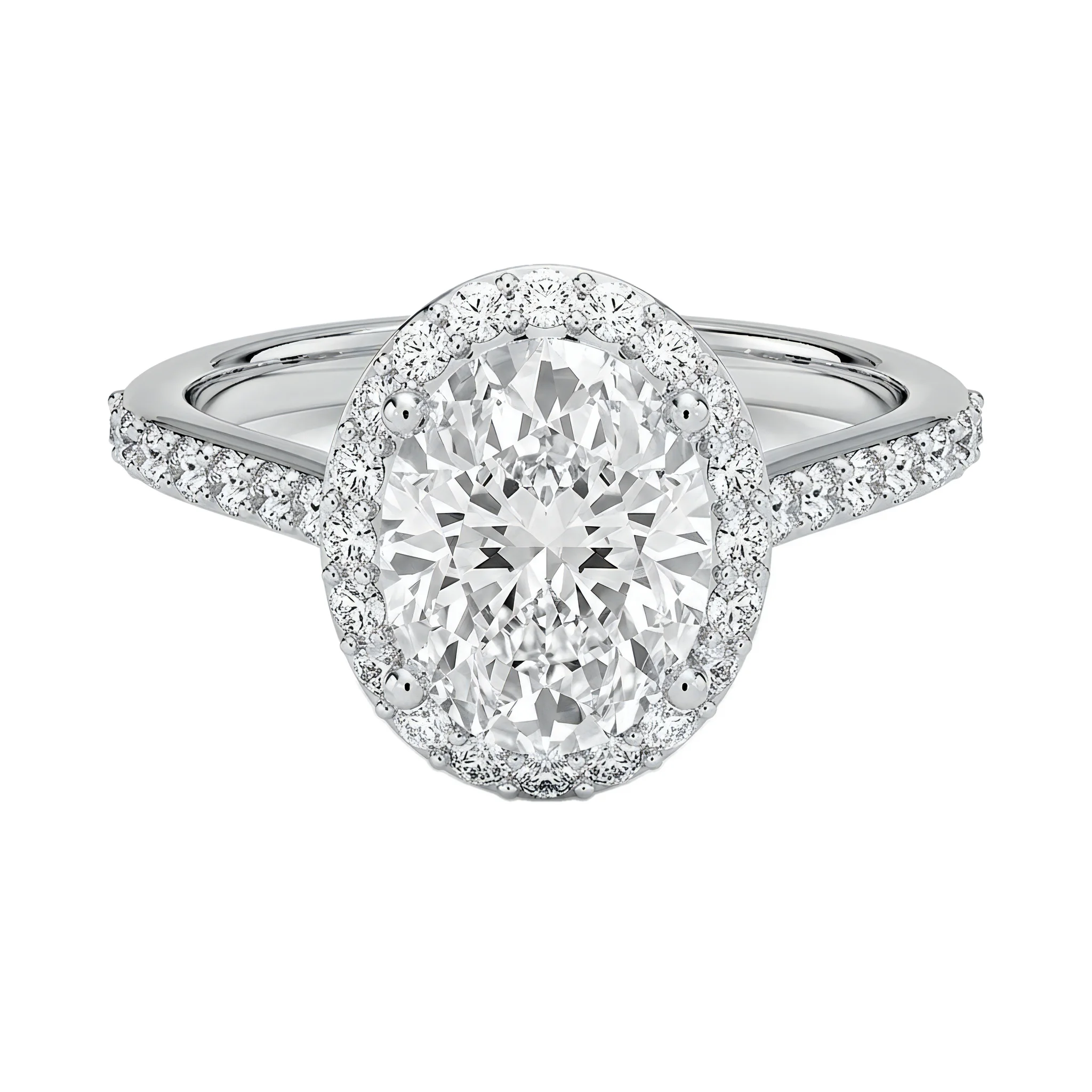 1.75 Carat Oval Lab Grown Diamond Halo Engagement Ring in 14K White Gold