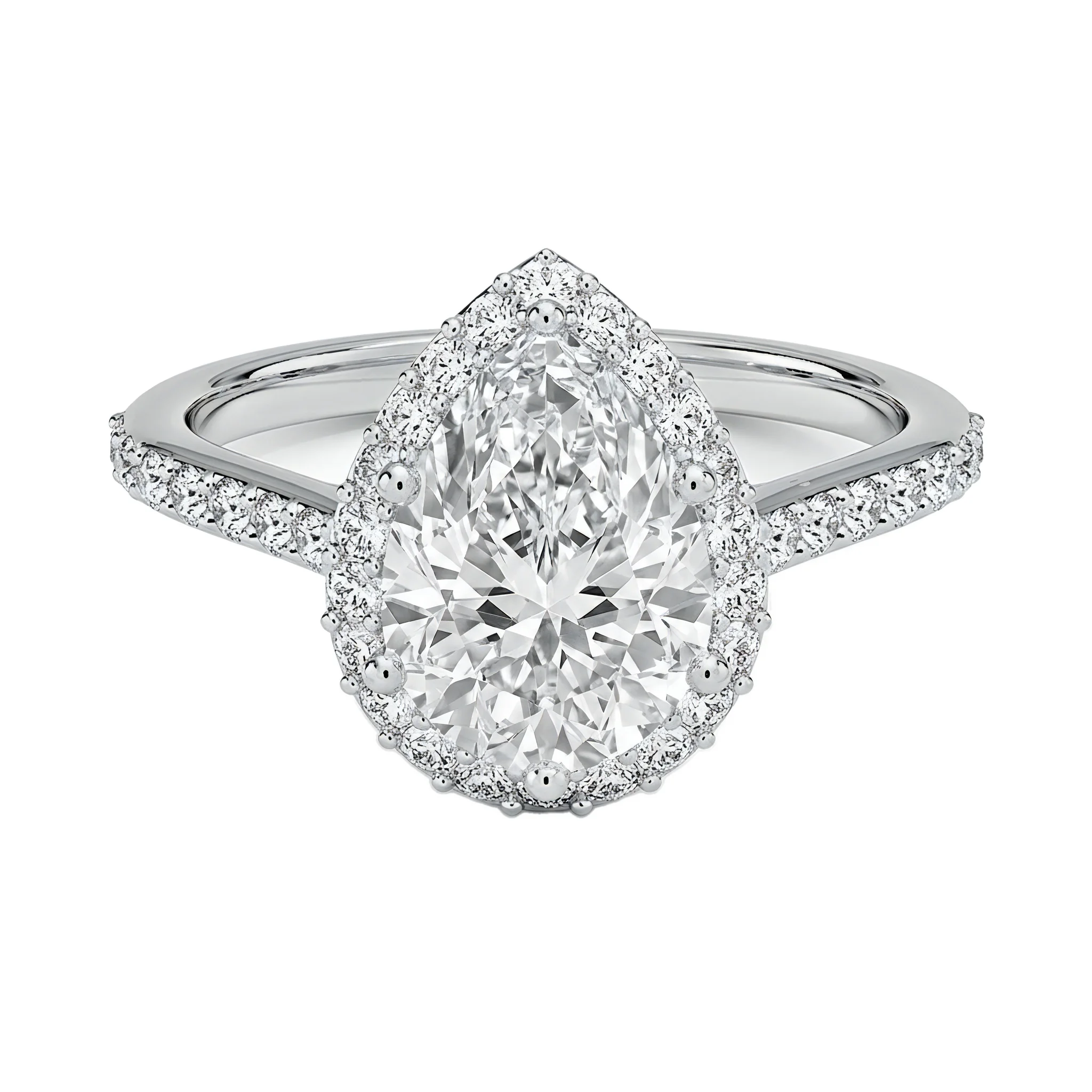1.75 Carat Pear Lab Grown Diamond Halo Engagement Ring in 14K White Gold