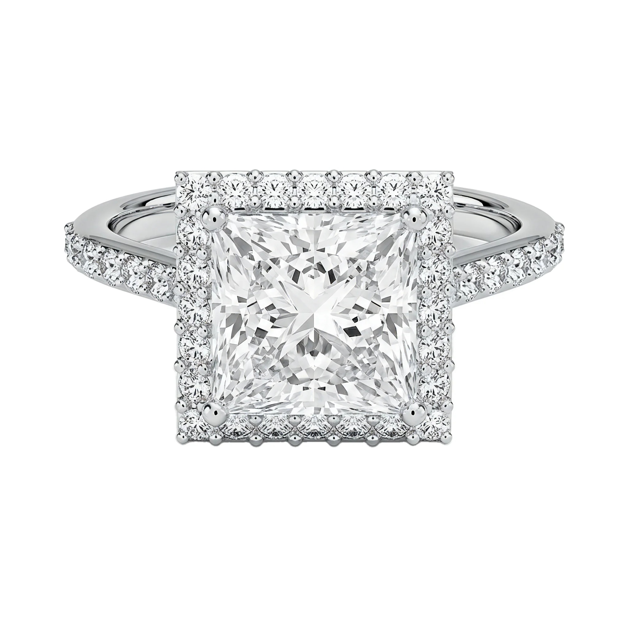 1.75 Carat Princess Lab Grown Diamond Halo Engagement Ring in 14K White Gold