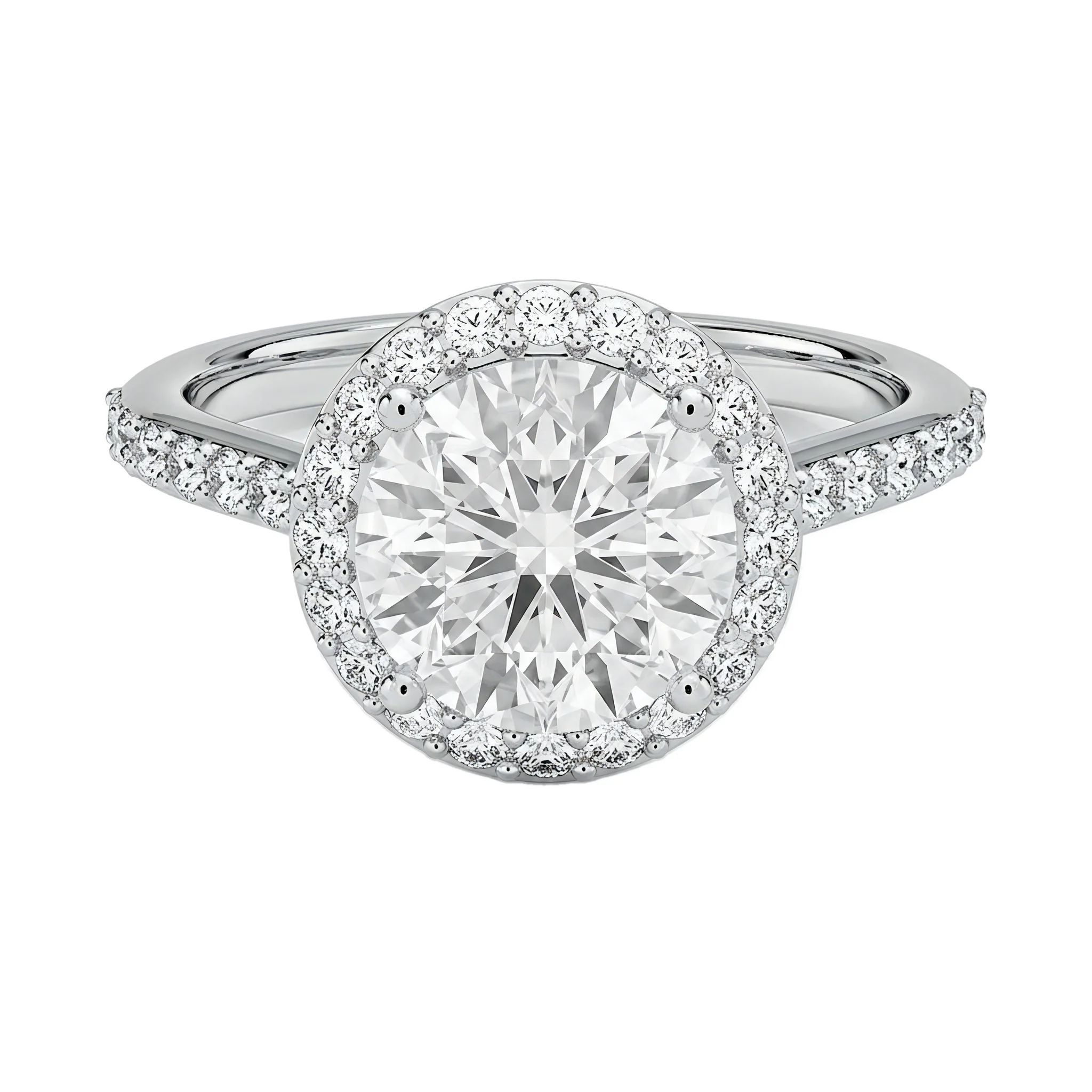 1.75 Carat Round Lab Grown Diamond Halo Engagement Ring in 14K White Gold