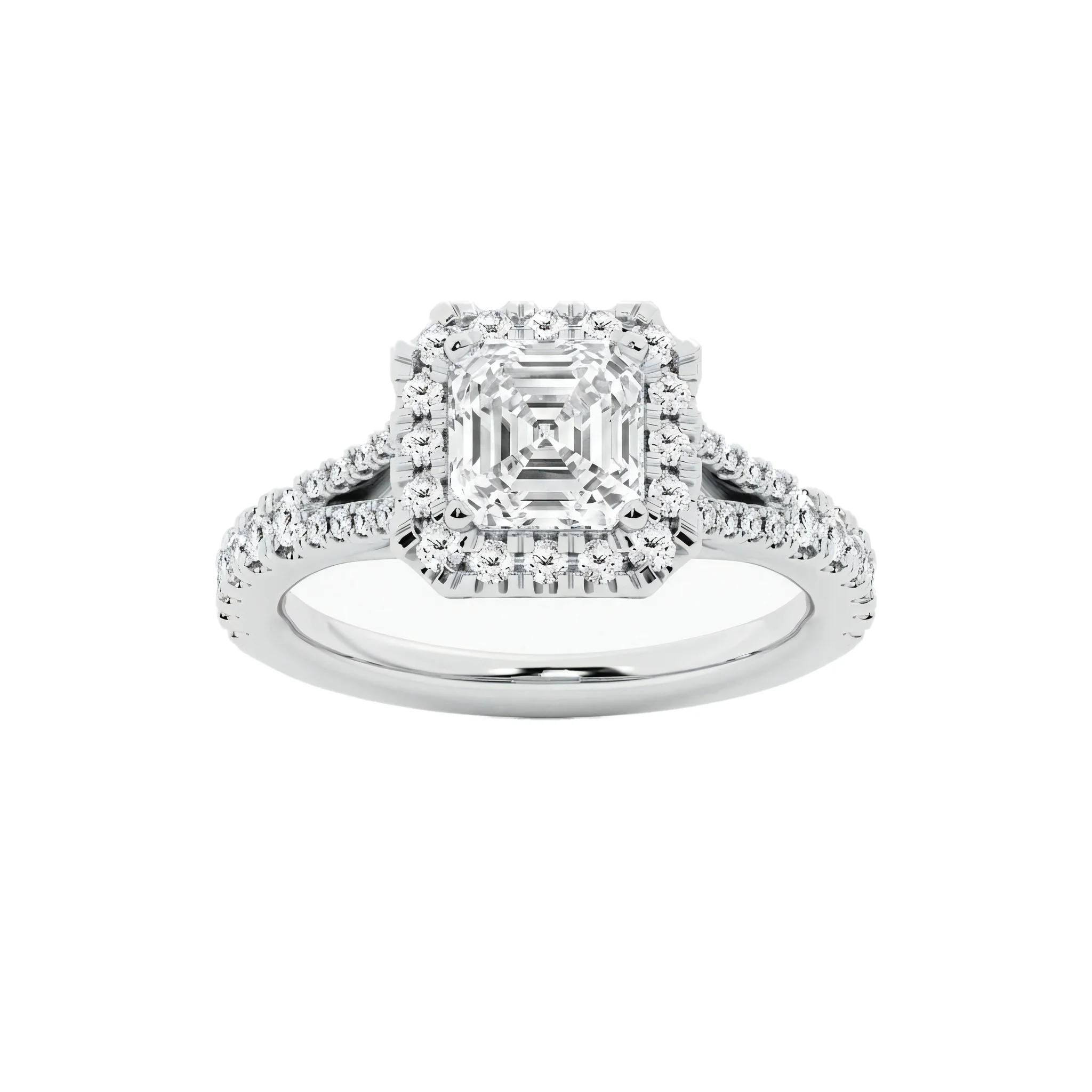 1.5 Carat Asscher Lab Grown Diamond Halo Engagement Ring in 14K White Gold
