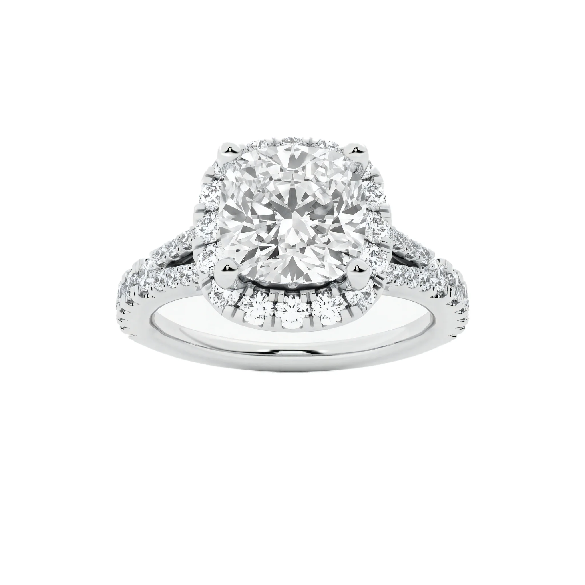 1.5 Carat Cushion Lab Grown Diamond Halo Engagement Ring in 14K White Gold