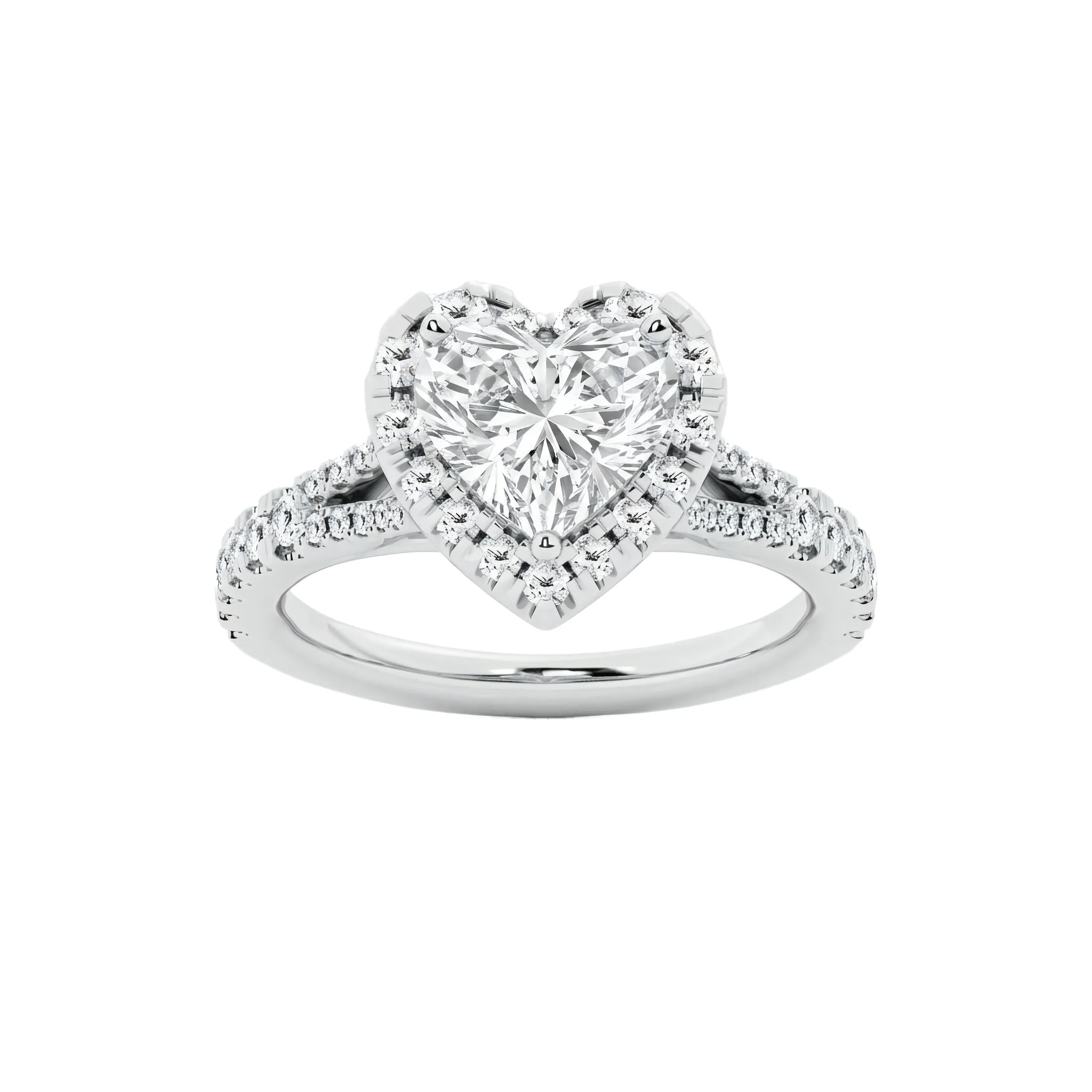 1.5 Carat Heart Lab Grown Diamond Halo Engagement Ring in 14K White Gold