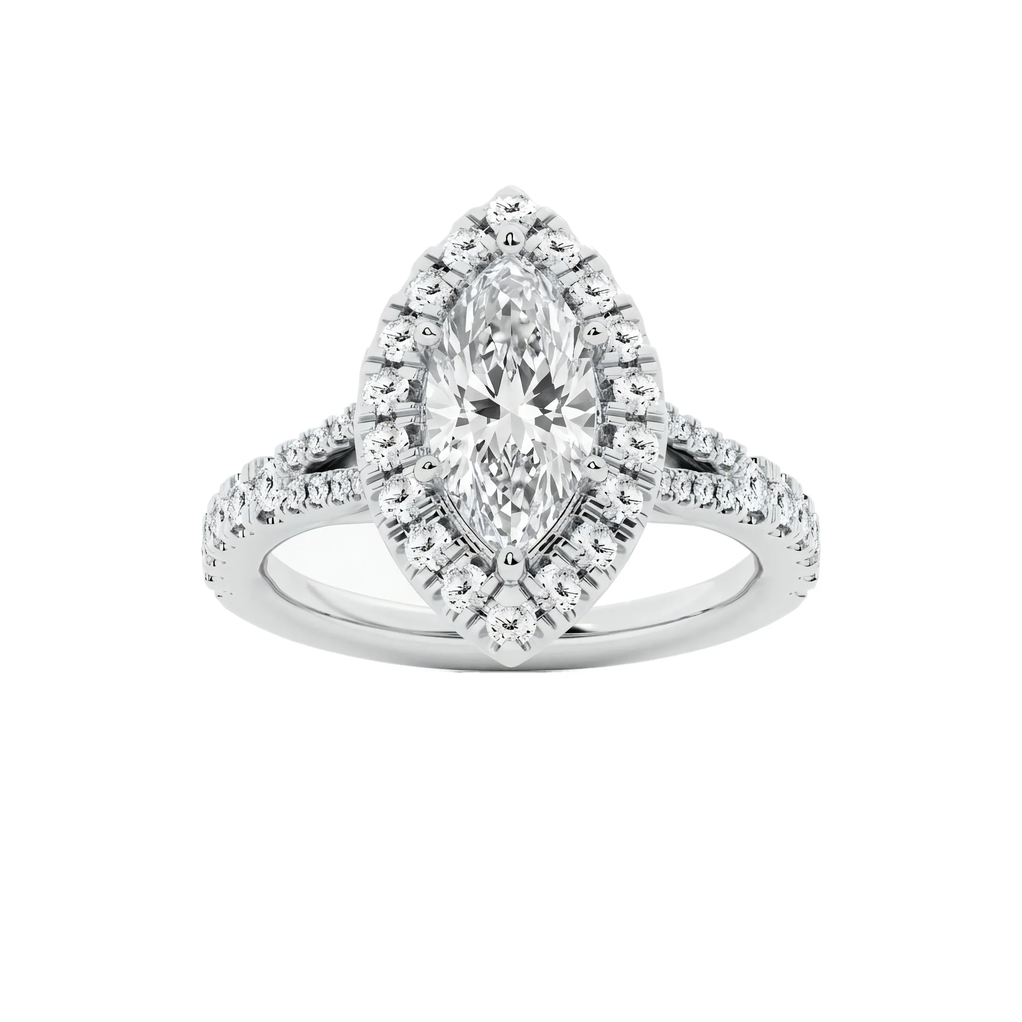 1.5 Carat Marquise Lab Grown Diamond Halo Engagement Ring in 14K White Gold