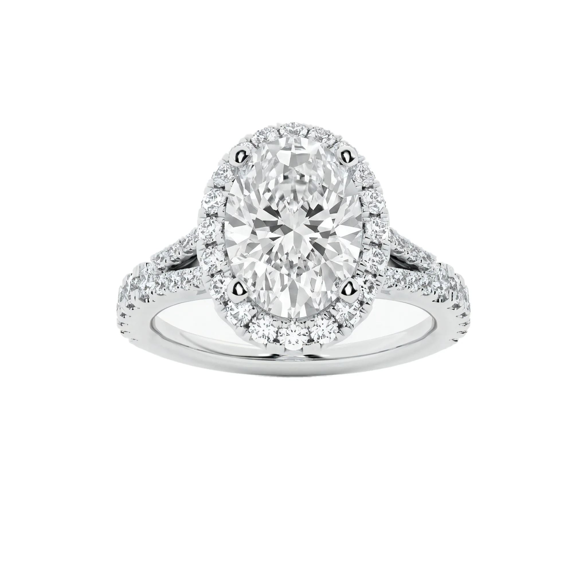 1.5 Carat Oval Lab Grown Diamond Halo Engagement Ring in 14K White Gold
