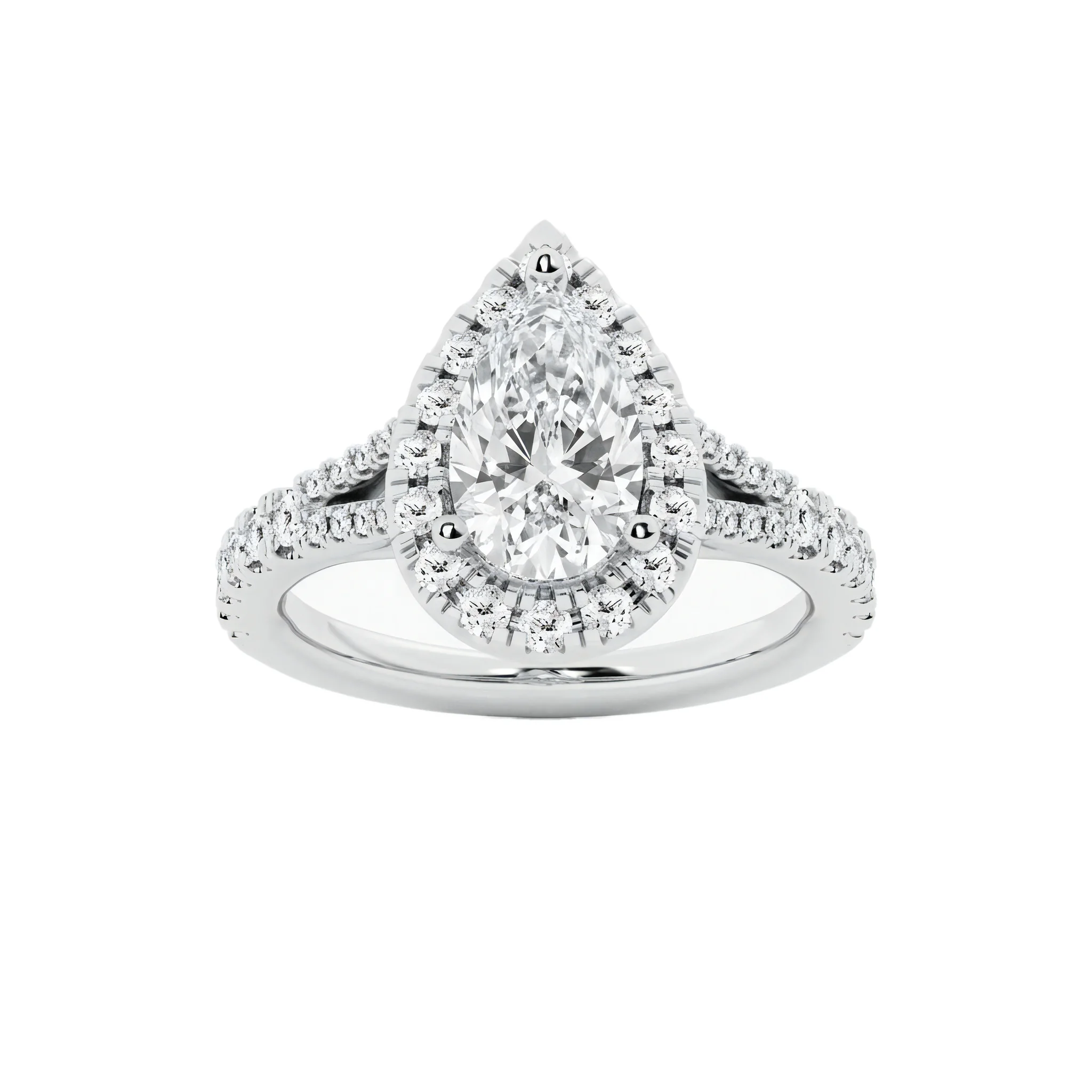 1.5 Carat Pear Lab Grown Diamond Halo Engagement Ring in 14K White Gold