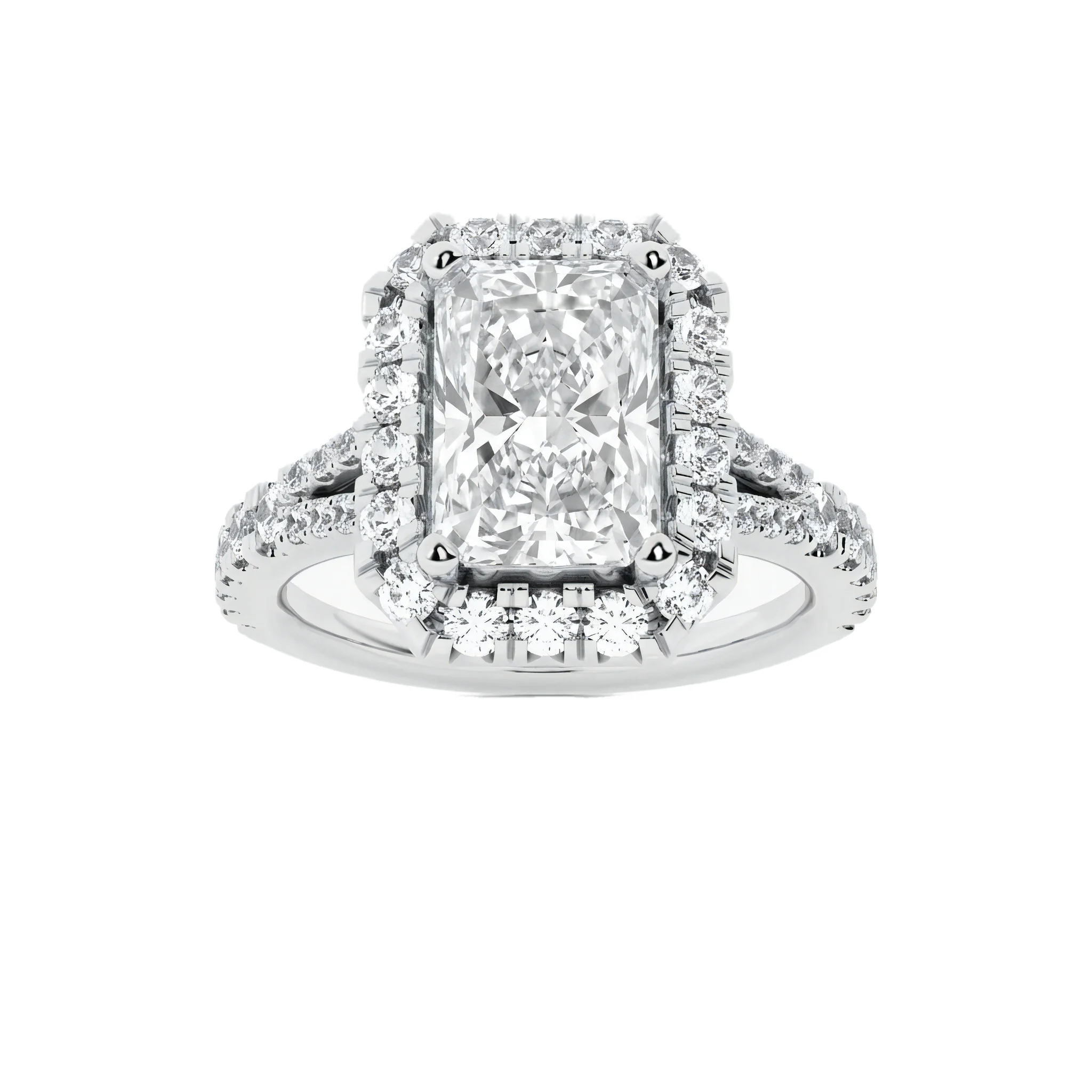 1.5 Carat Radiant Lab Grown Diamond Halo Engagement Ring in 14K White Gold