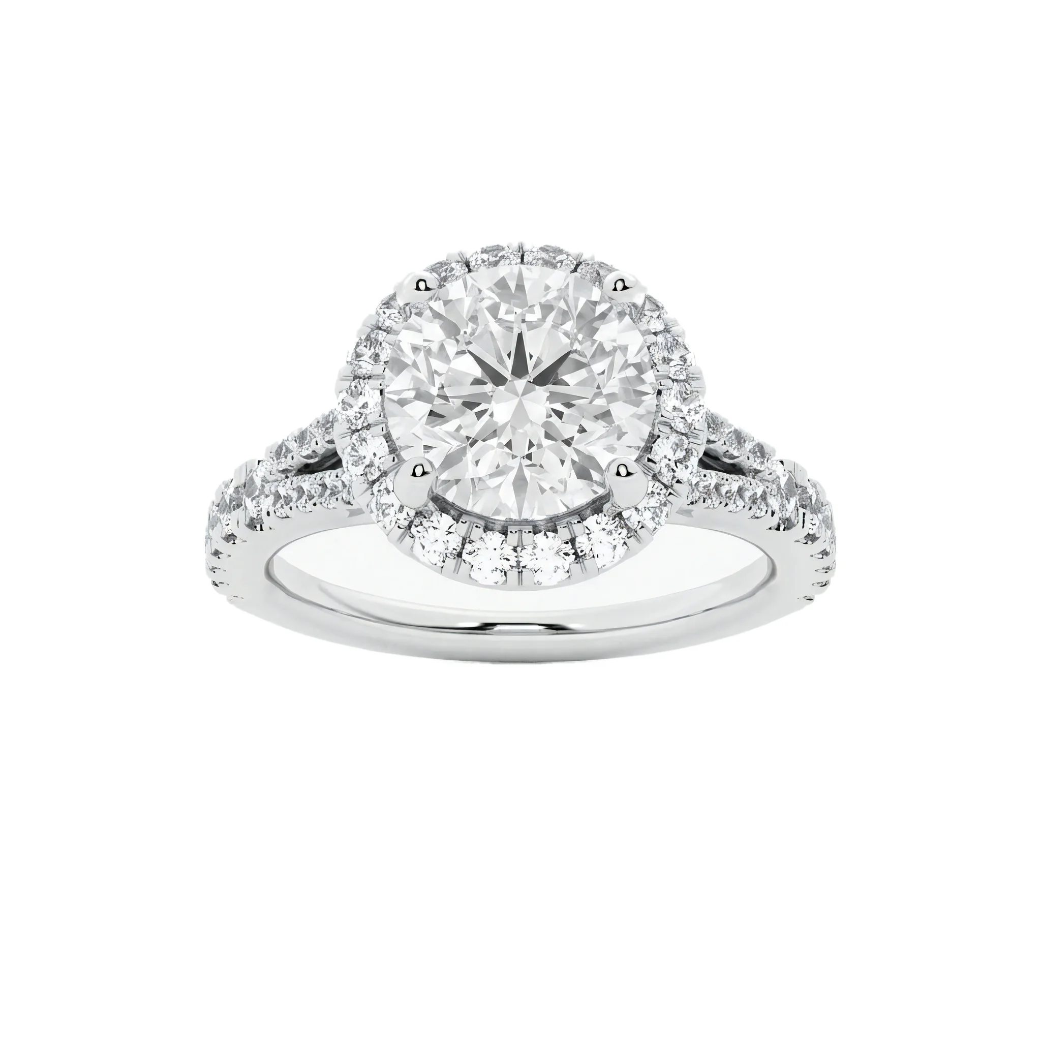 1.5 Carat Round Lab Grown Diamond Halo Engagement Ring in 14K White Gold
