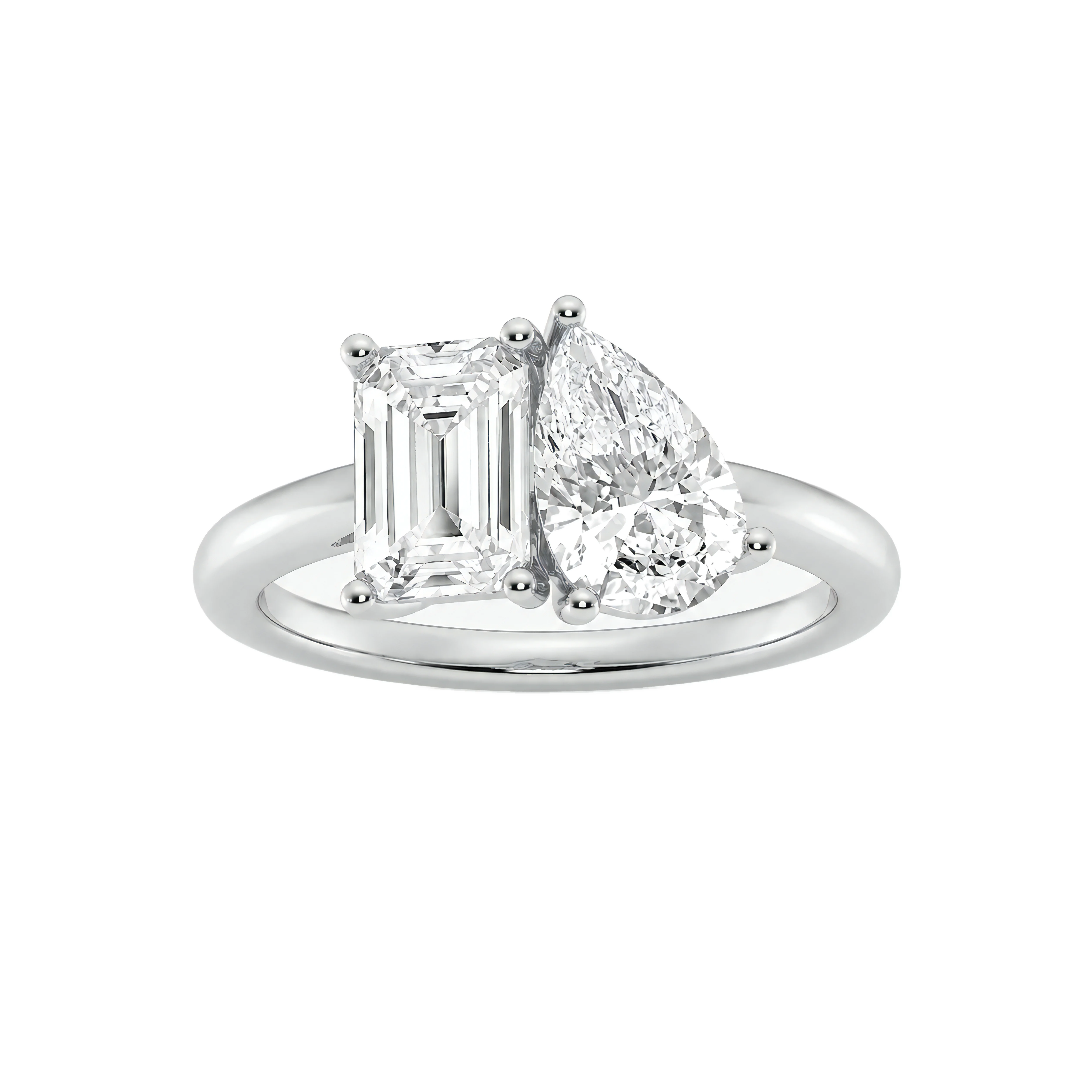 1 Carat Emerald and Pear Lab Grown Diamond Toi et Moi Two-Stone Engagement Ring in 14K White Gold