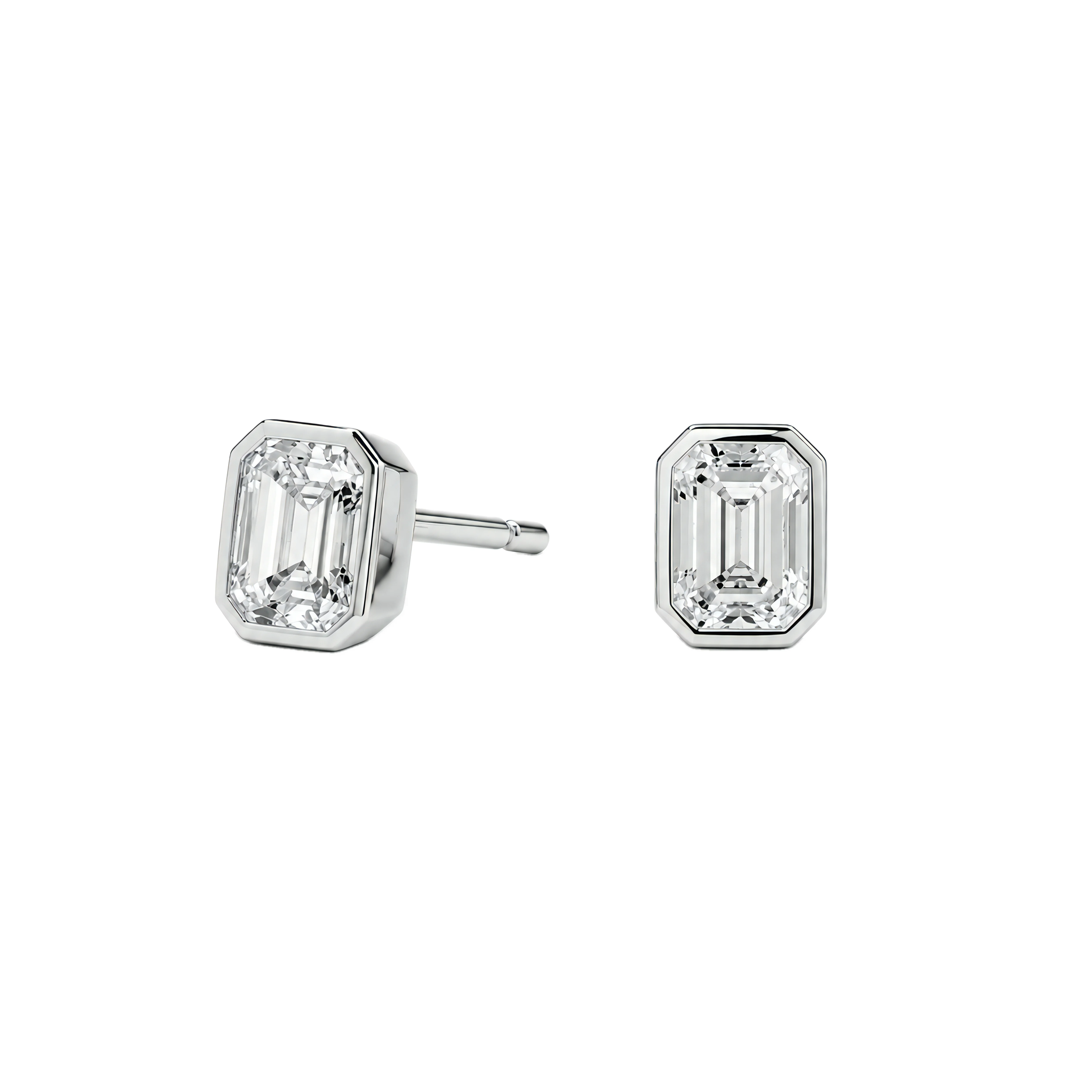0.5 Carat Emerald Lab Grown Diamond Bezel-Set Push Back Stud Earrings in 14K White Gold