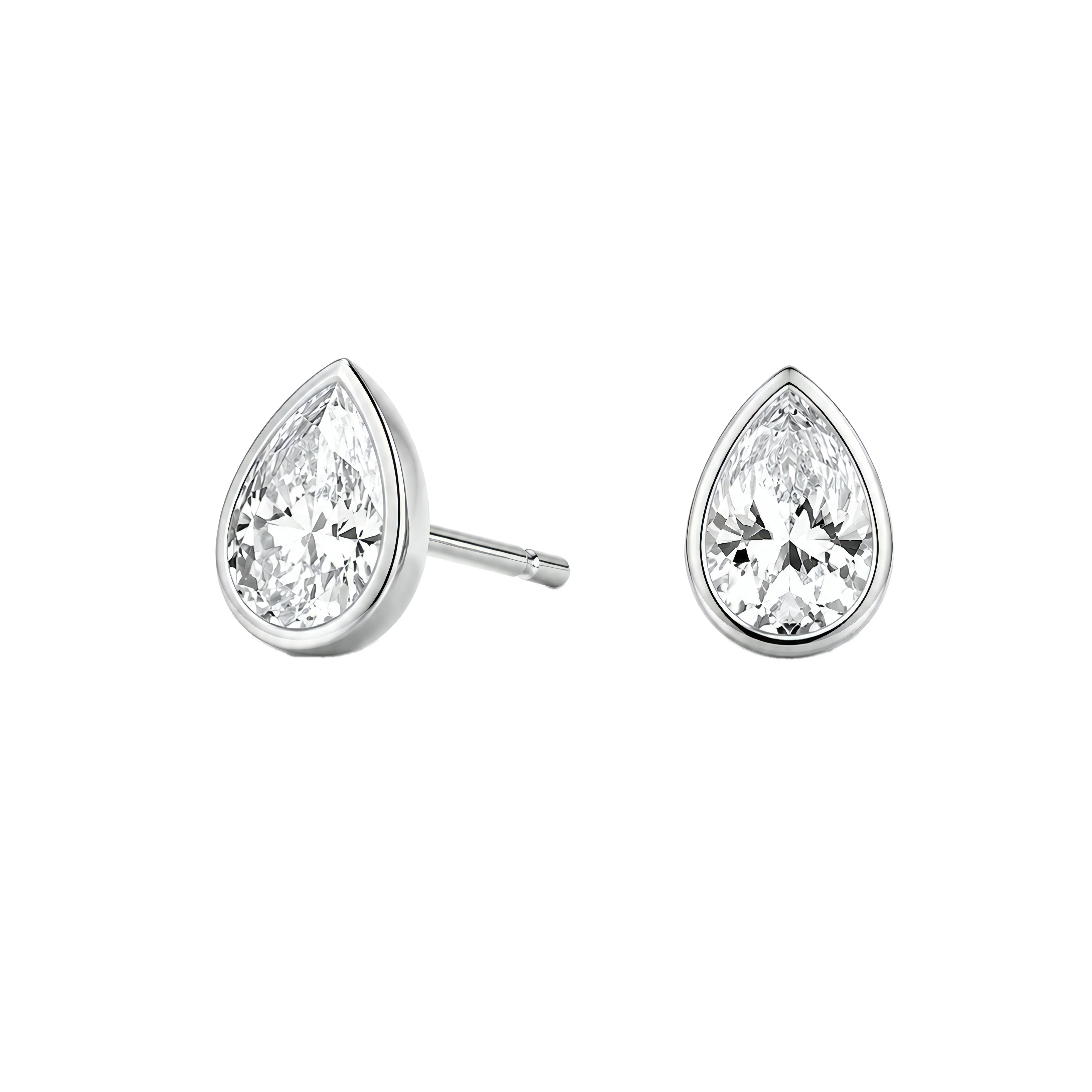 0.5 Carat Pear Lab Grown Diamond Bezel-Set Push Back Stud Earrings in 14K White Gold