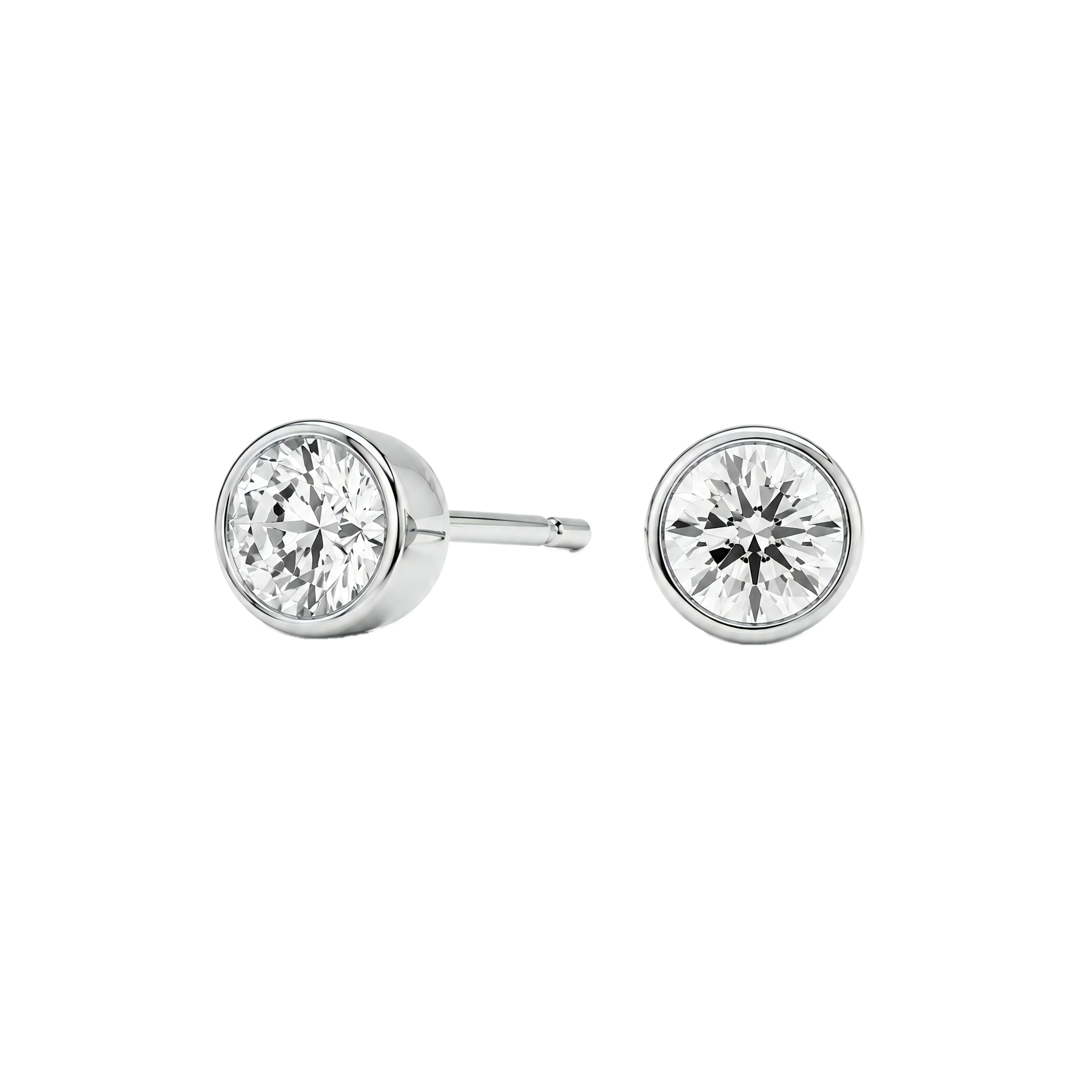 0.5 Carat Round Lab Grown Diamond Bezel-Set Push Back Stud Earrings in 14K White Gold