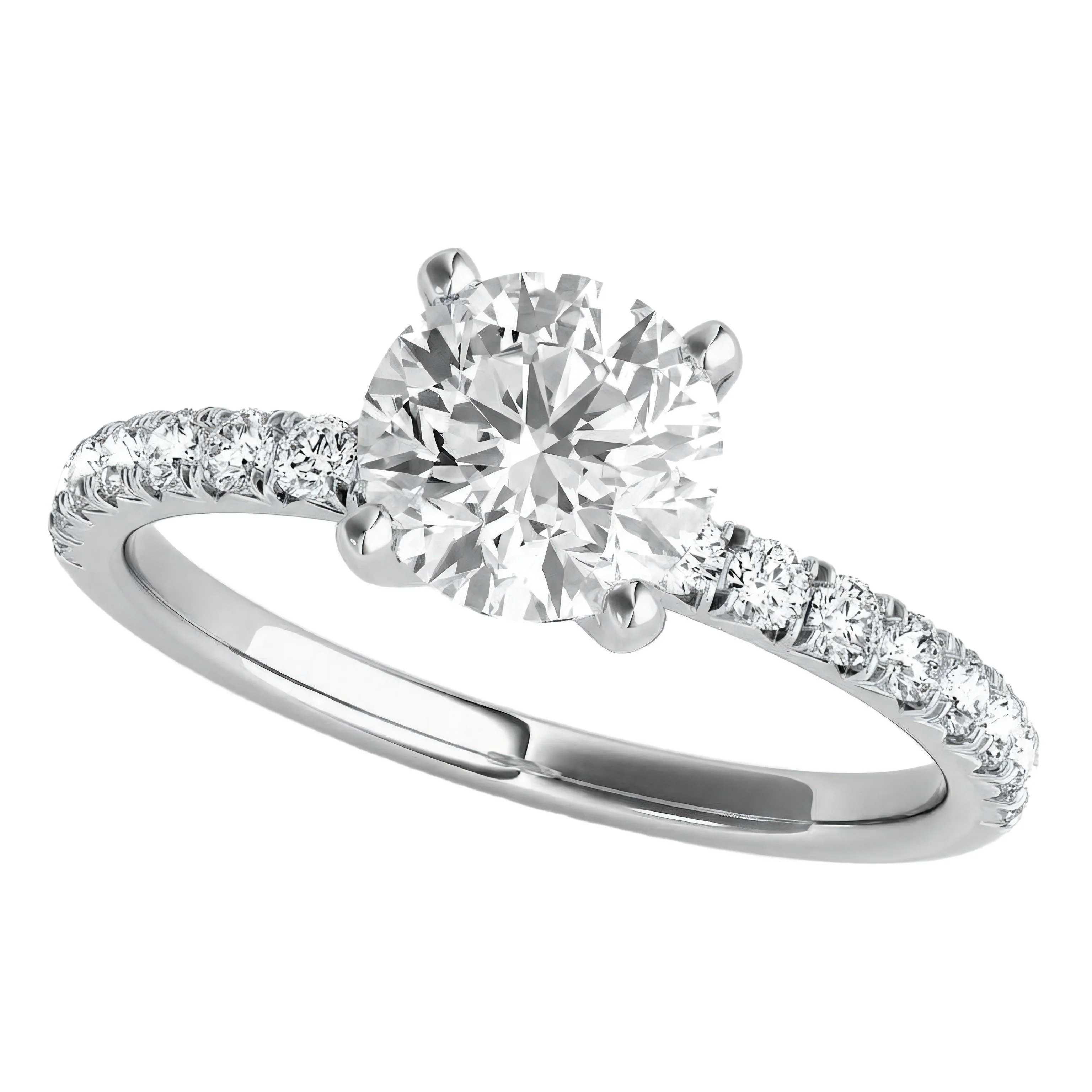 1 Carat Round Lab Grown Diamond Pavé Solitaire Engagement Ring in 14K White Gold