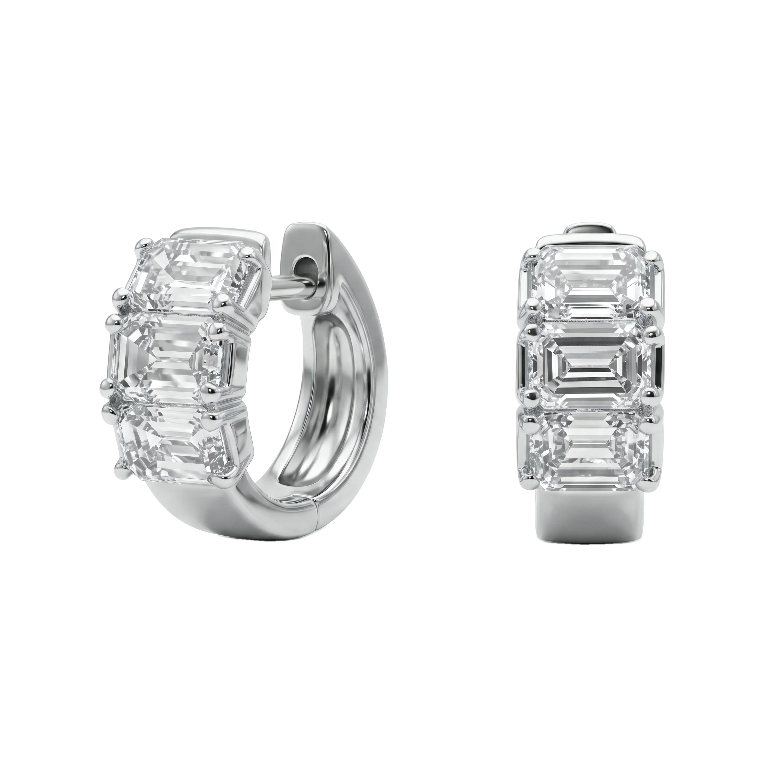 1 Carat Emerald Lab Grown Diamond Hinge Huggie Earrings in 14K White Gold