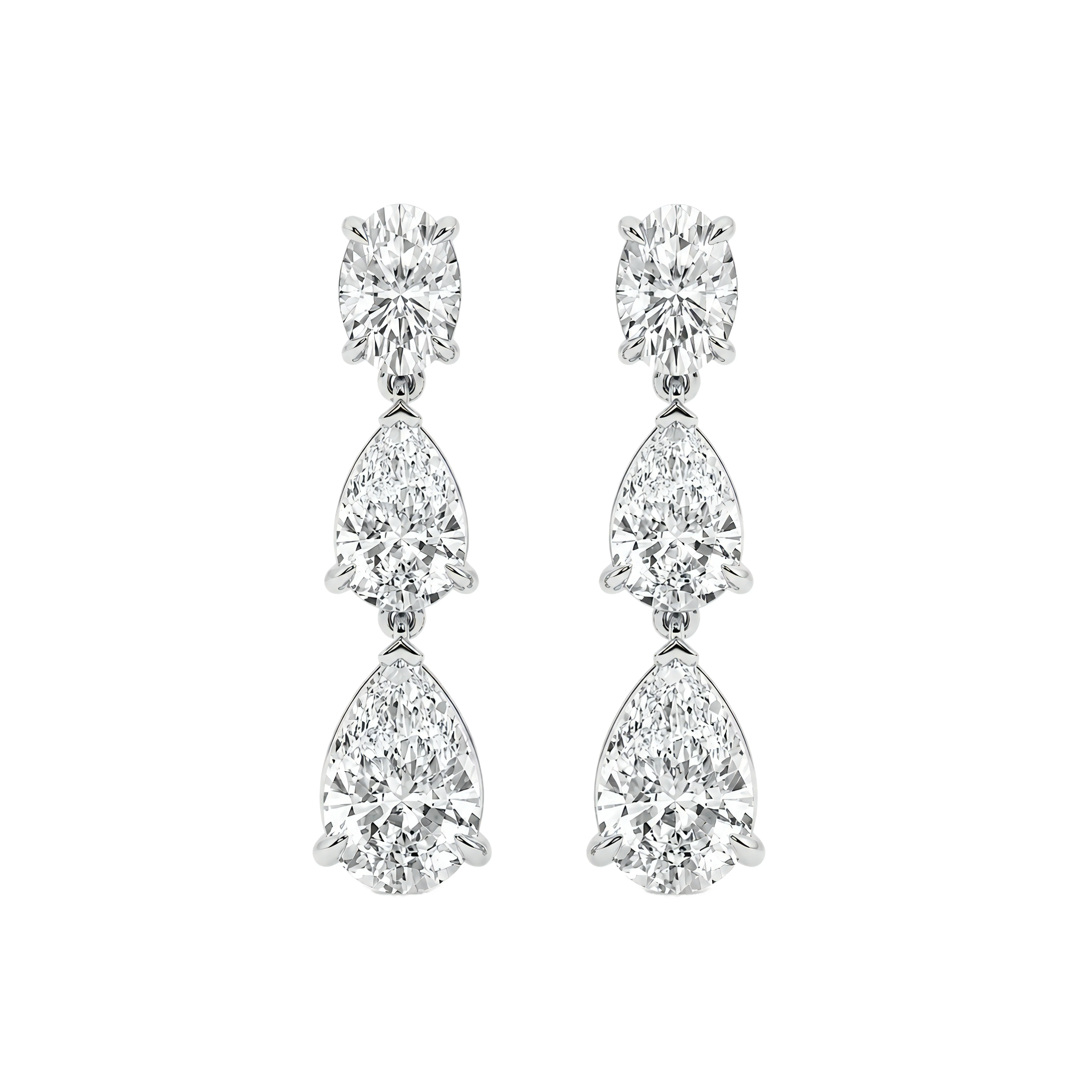 3 Carat Oval and Pear Lab Grown Diamond Push Back Drop Earrings in 14K White Gold