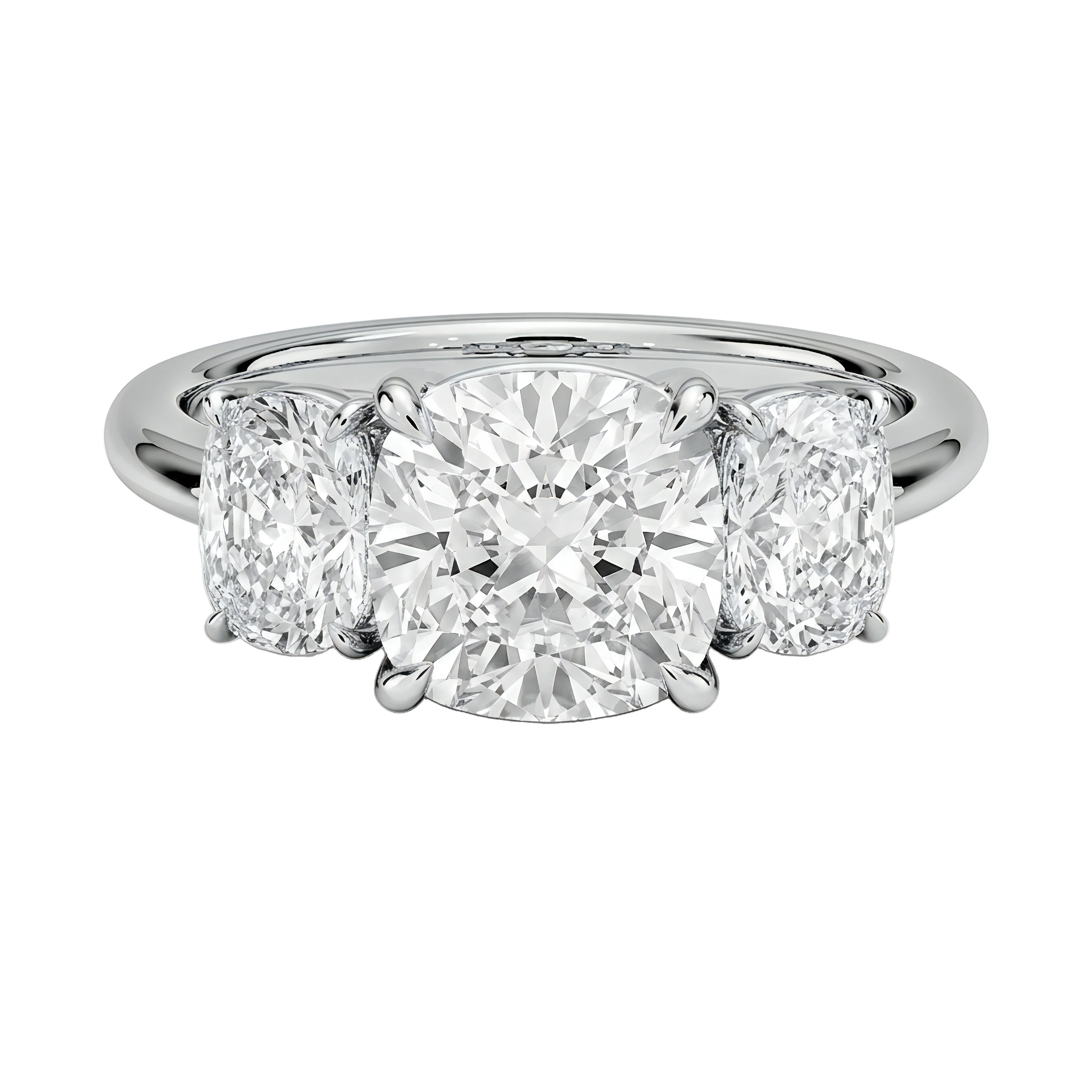 0.5 Carat Cushion Lab Grown Diamond Three-Stone Engagement Ring in 14K White Gold
