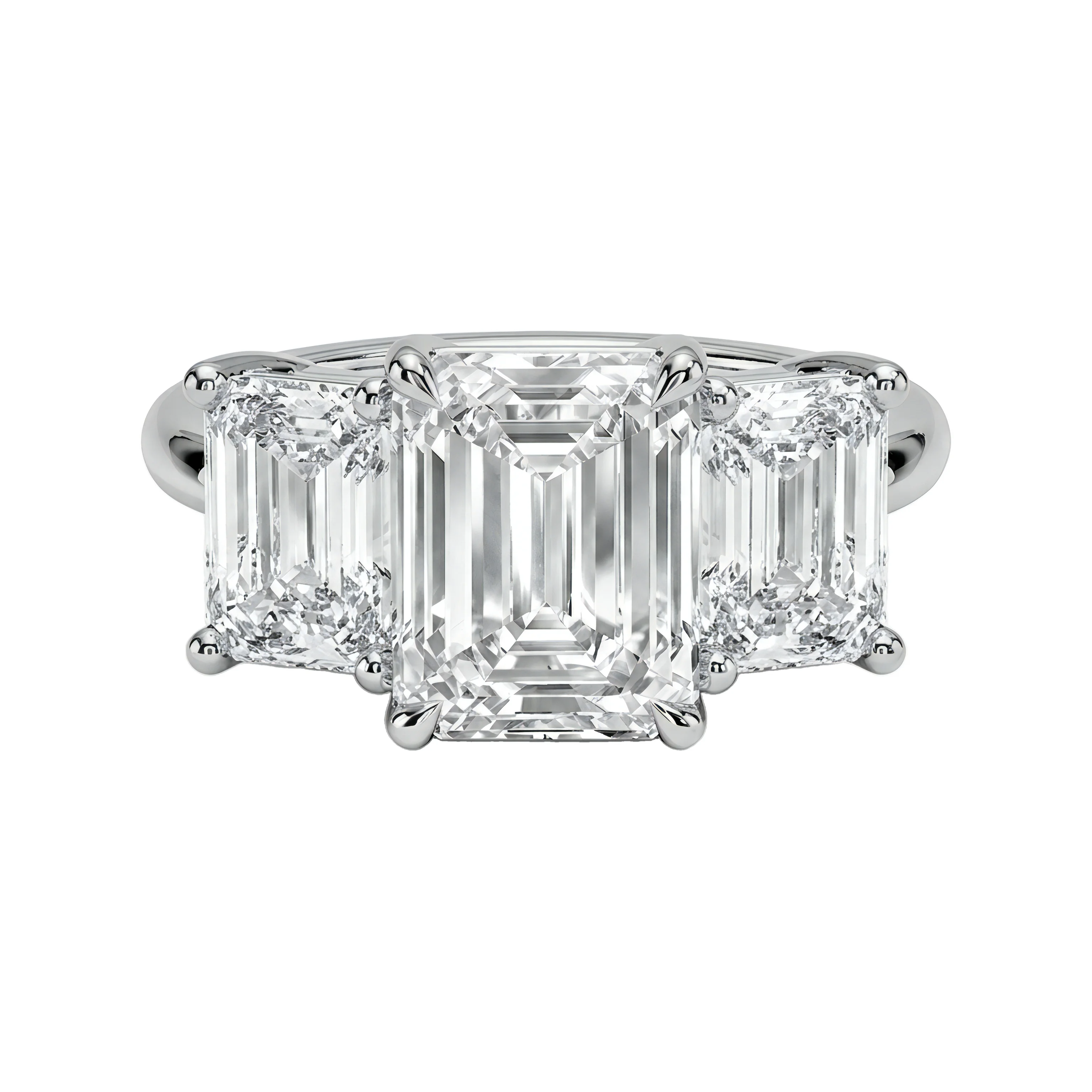 0.5 Carat Emerald Lab Grown Diamond Three-Stone Engagement Ring in 14K White Gold