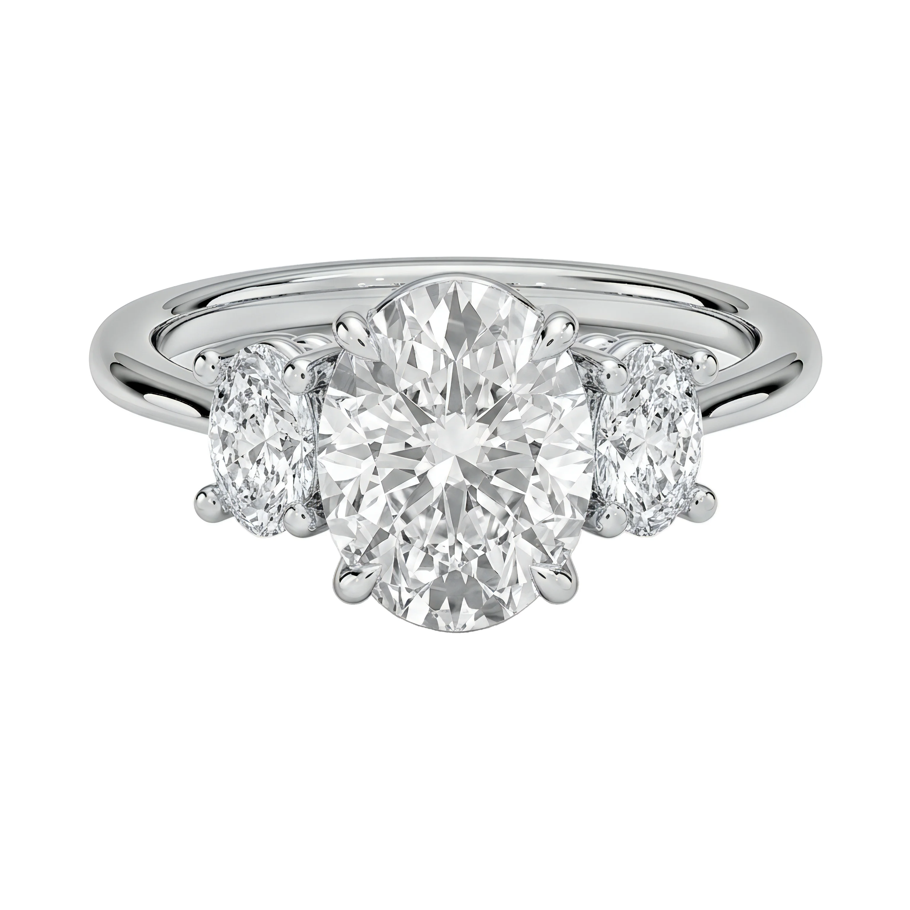 0.5 Carat Oval Lab Grown Diamond Three-Stone Engagement Ring in 14K White Gold