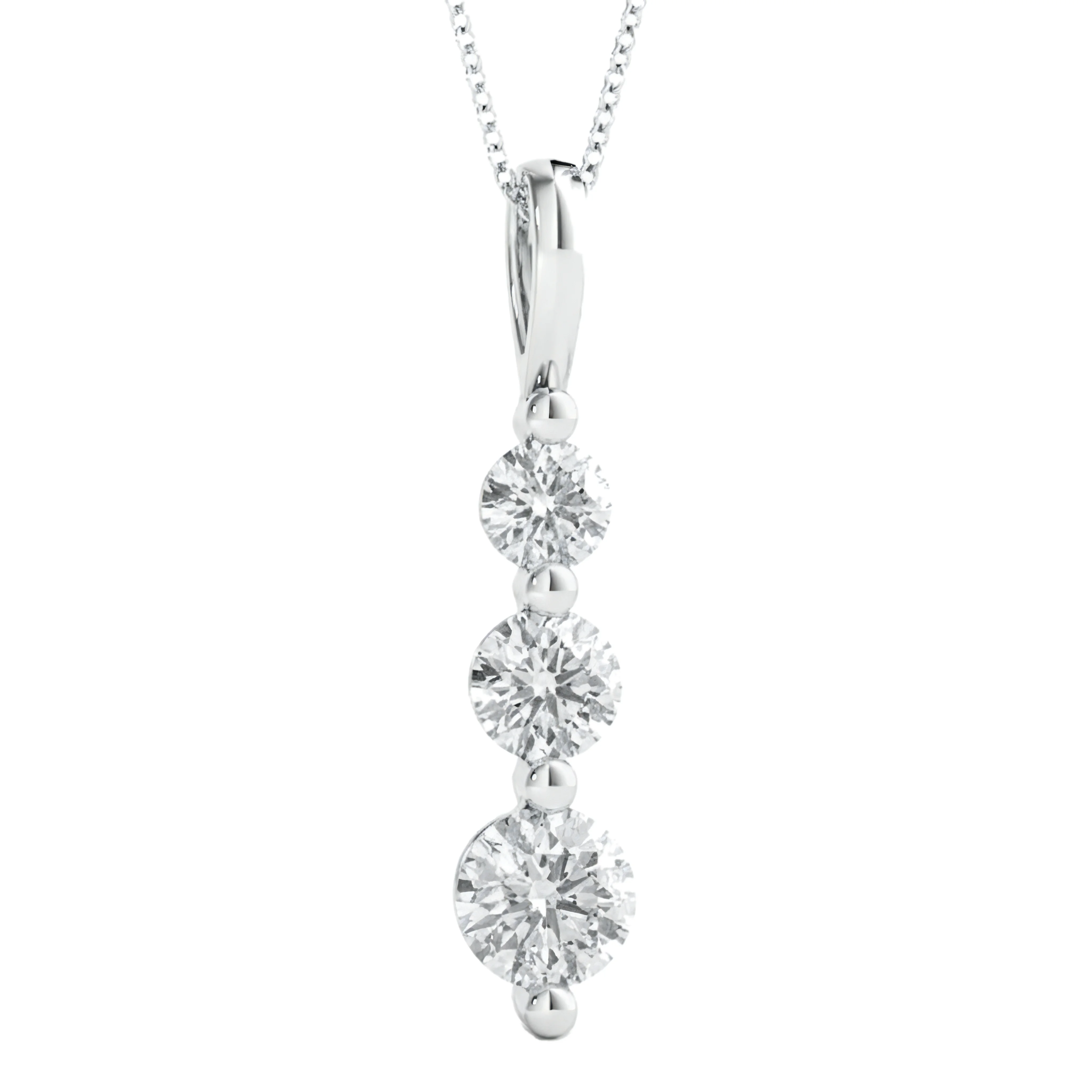 1 Carat Round Lab Grown Diamond Three-Stone Journey Pendant Necklace in 14K White Gold