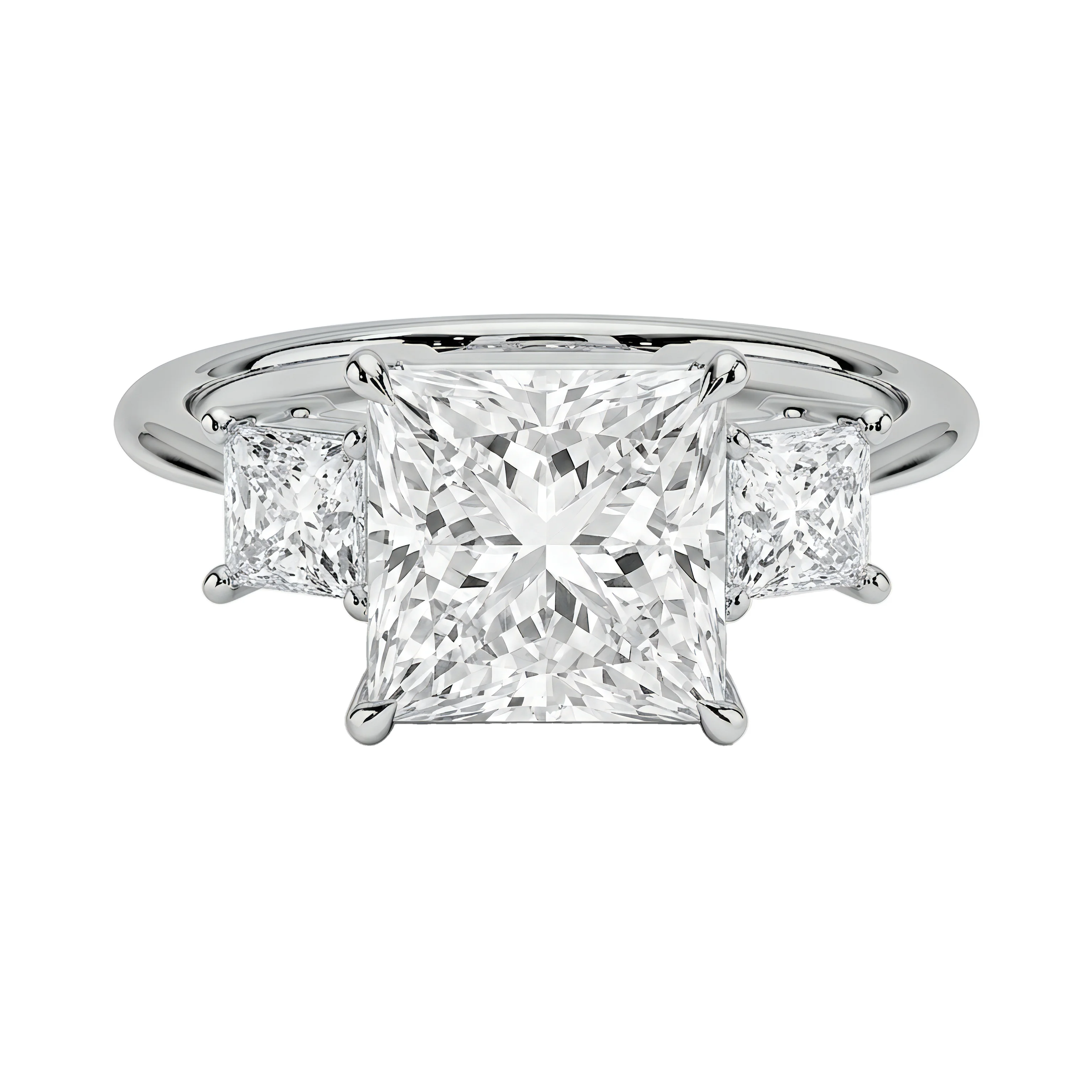 0.5 Carat Princess Lab Grown Diamond Three-Stone Engagement Ring in 14K White Gold