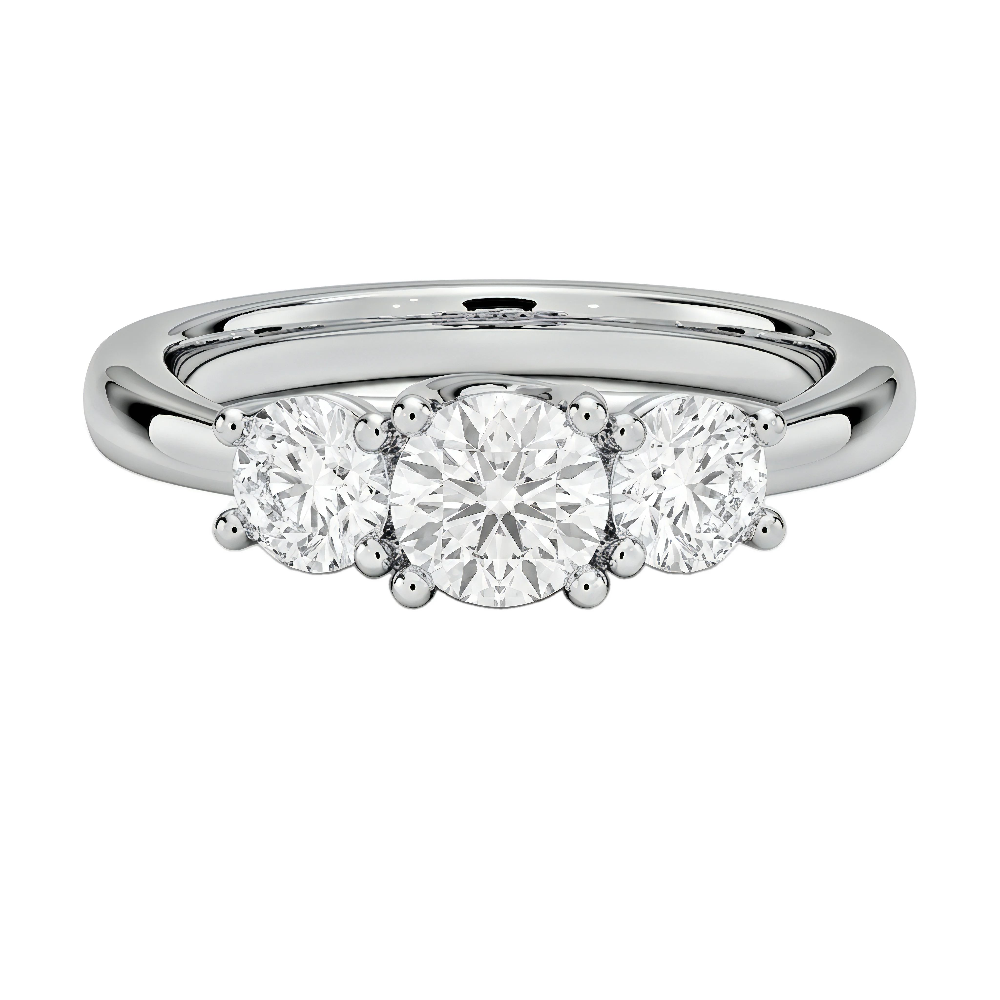 0.5 Carat Round Lab Grown Diamond Three-Stone Engagement Ring in 14K White Gold