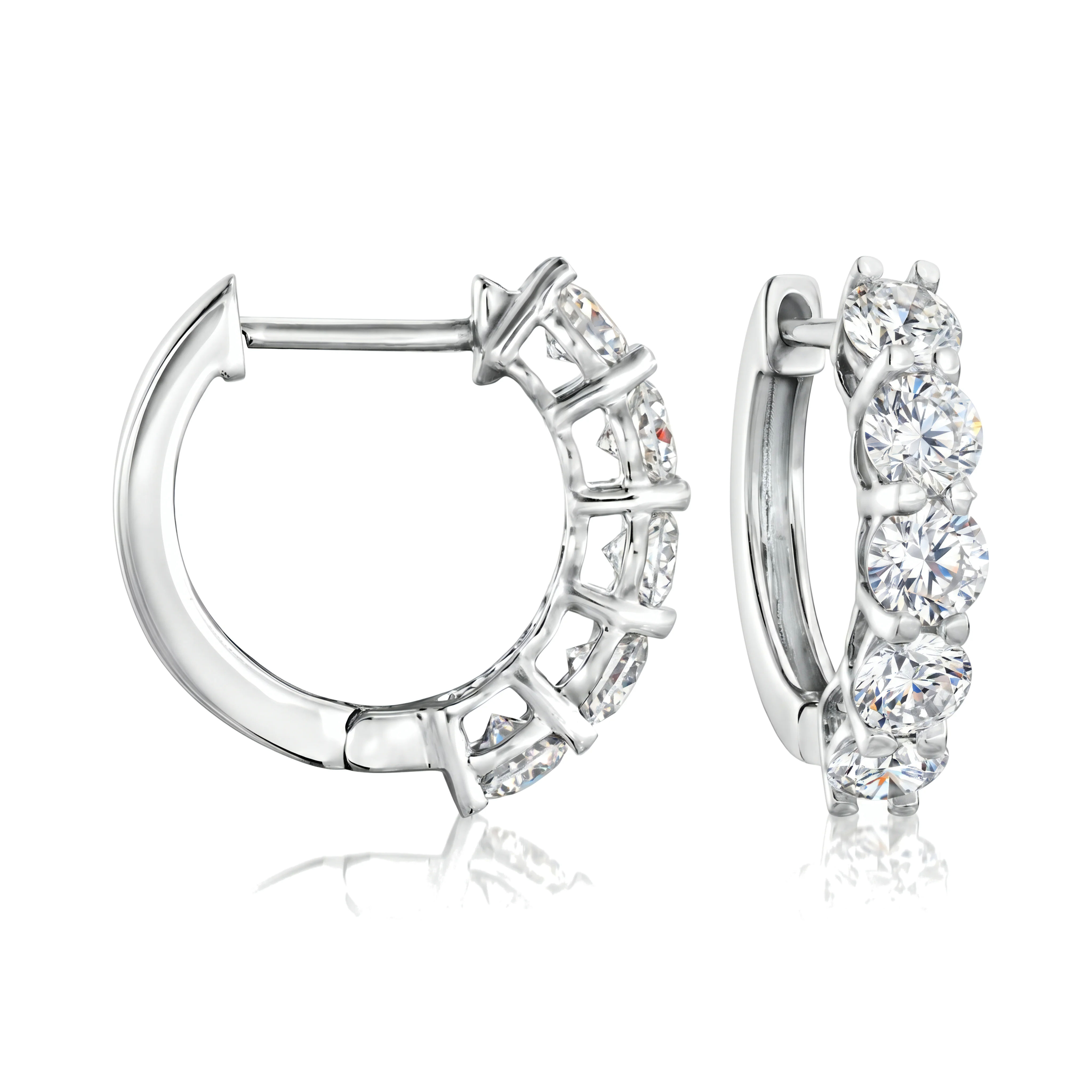1 Carat Round Lab Grown Diamond Channel-Set Hinge Huggie Earrings in 14K White Gold
