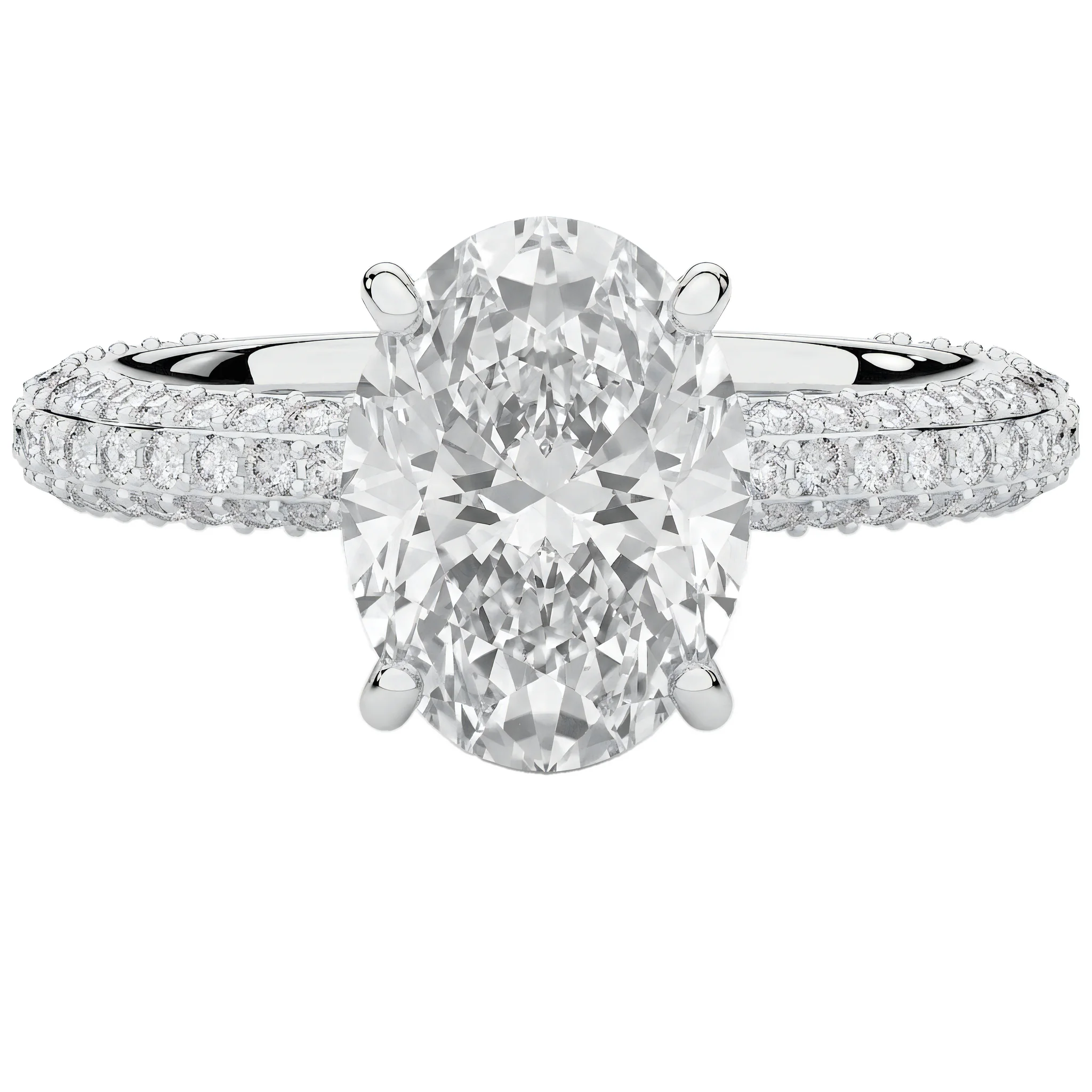 1.5 Carat Oval Lab Grown Diamond Three-Sided Pavé Engagement Ring in 14K White Gold