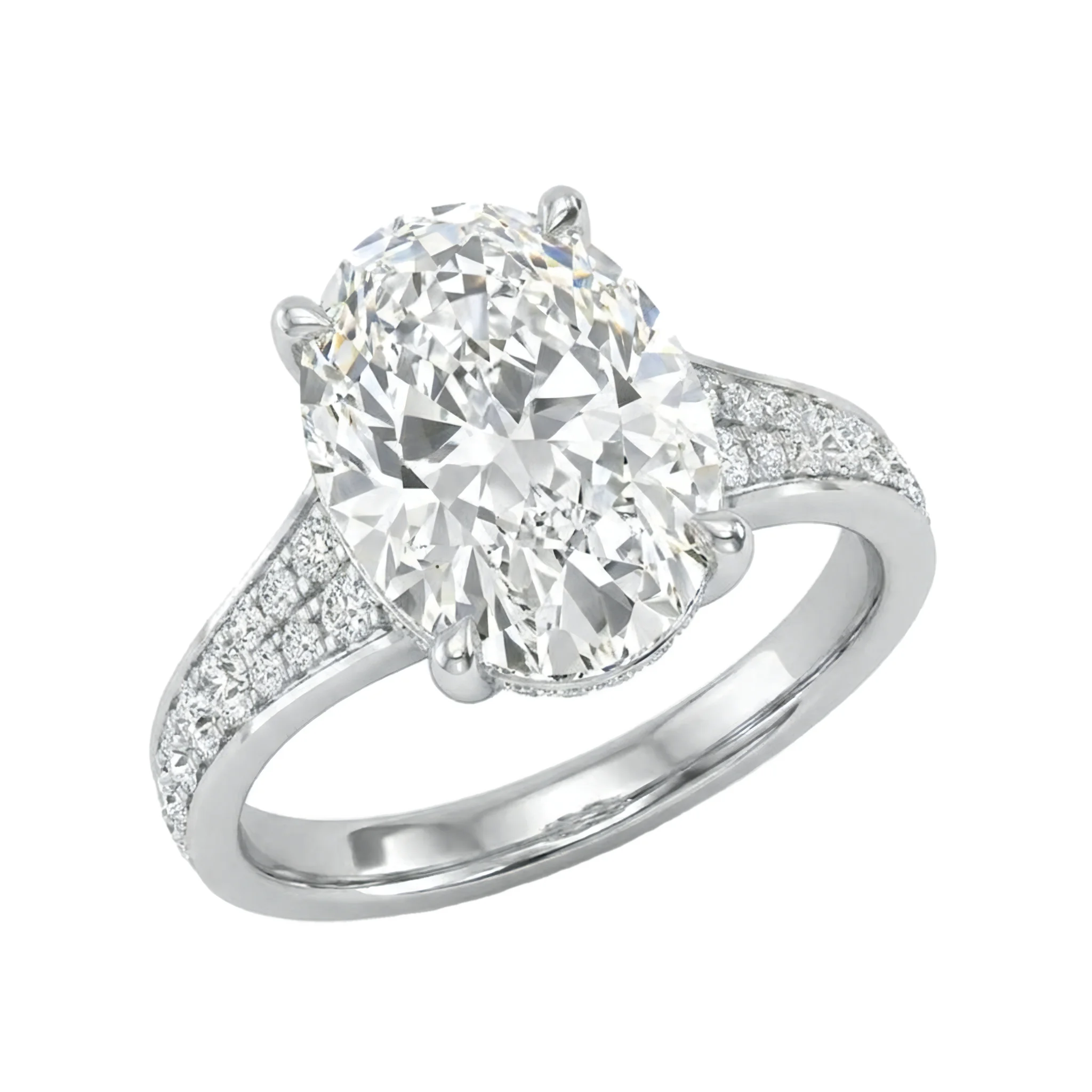 1.5 Carat Oval Lab Grown Diamond Double-Row Pavé Engagement Ring in 14K White Gold