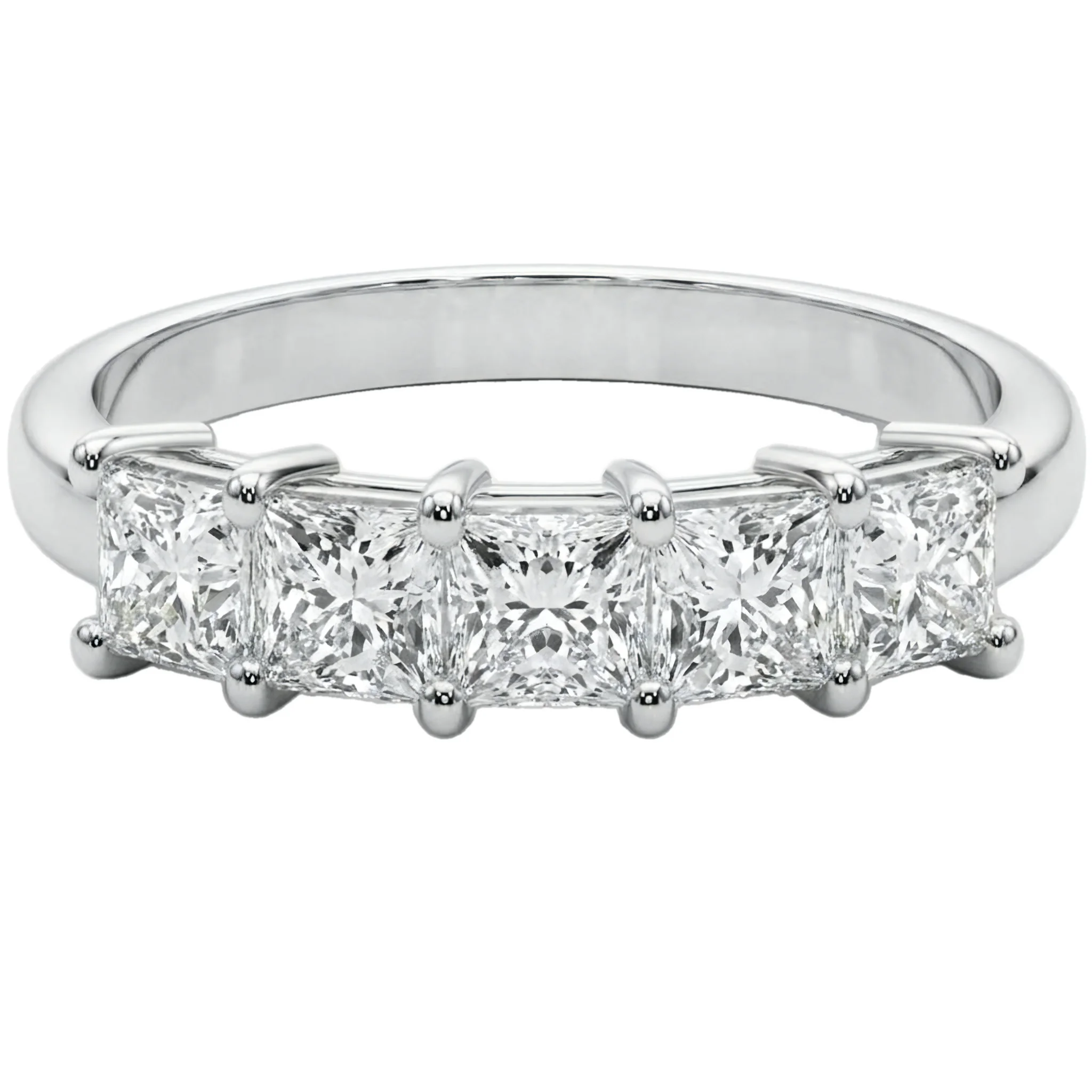 1 Carat Princess Lab Grown Diamond Five-Stone Anniversary Band in 14K White Gold