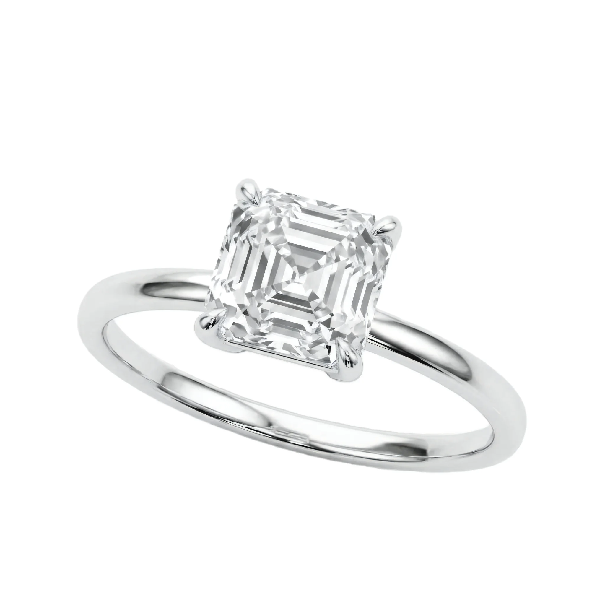 1 Carat Asscher Lab Grown Diamond Solitaire Engagement Ring in 14K White Gold