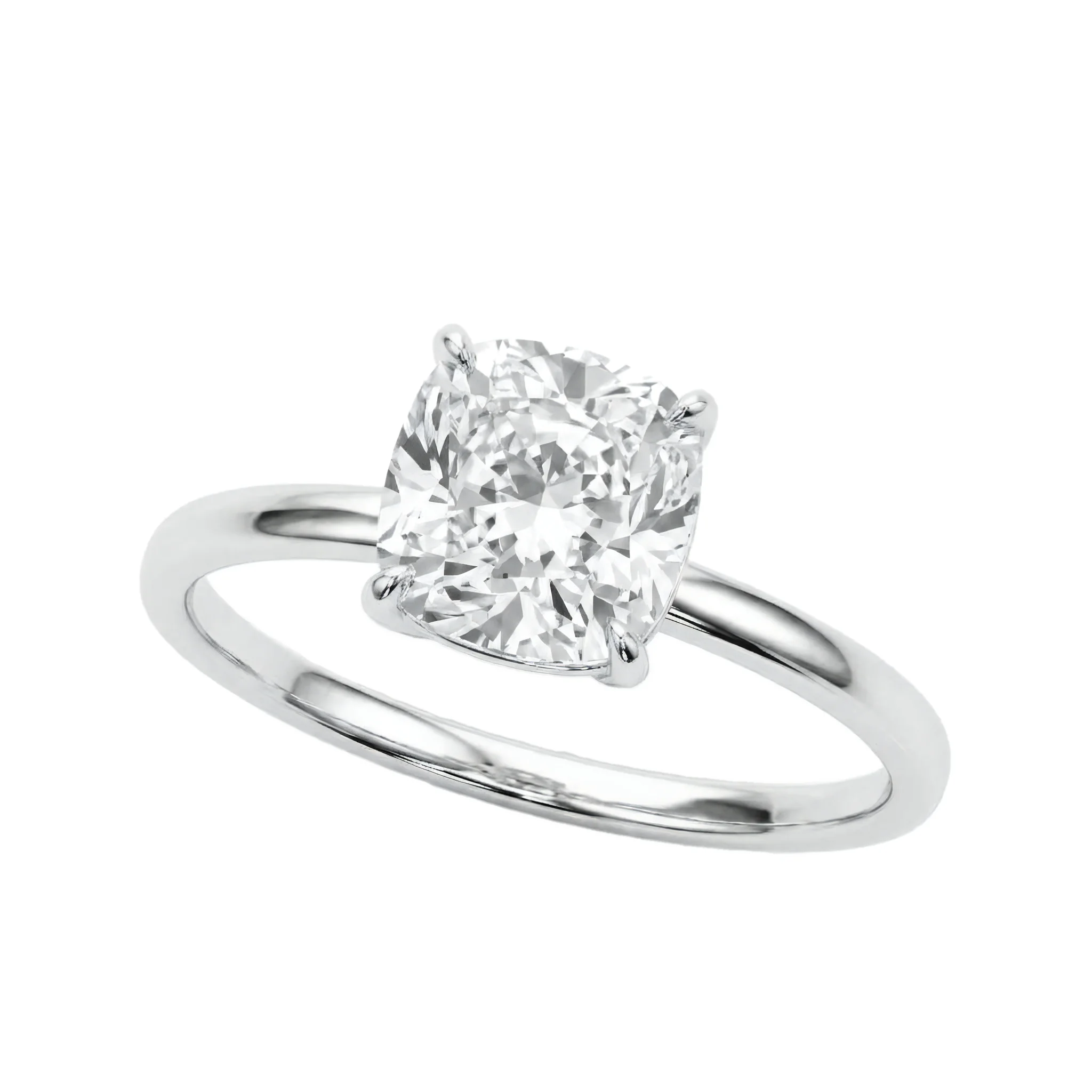 1 Carat Cushion Lab Grown Diamond Solitaire Engagement Ring in 14K White Gold