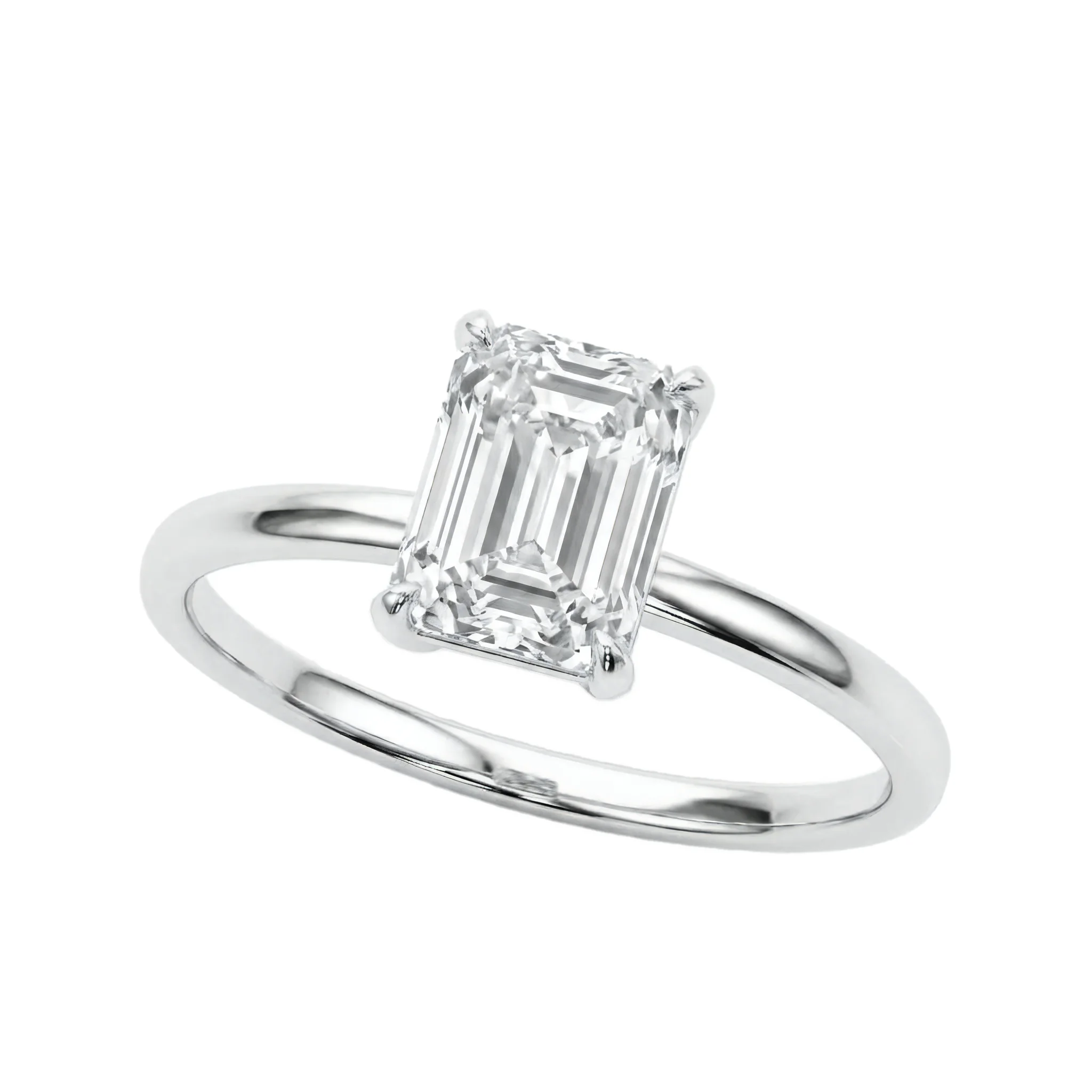 1 Carat Emerald Lab Grown Diamond Solitaire Engagement Ring in 14K White Gold