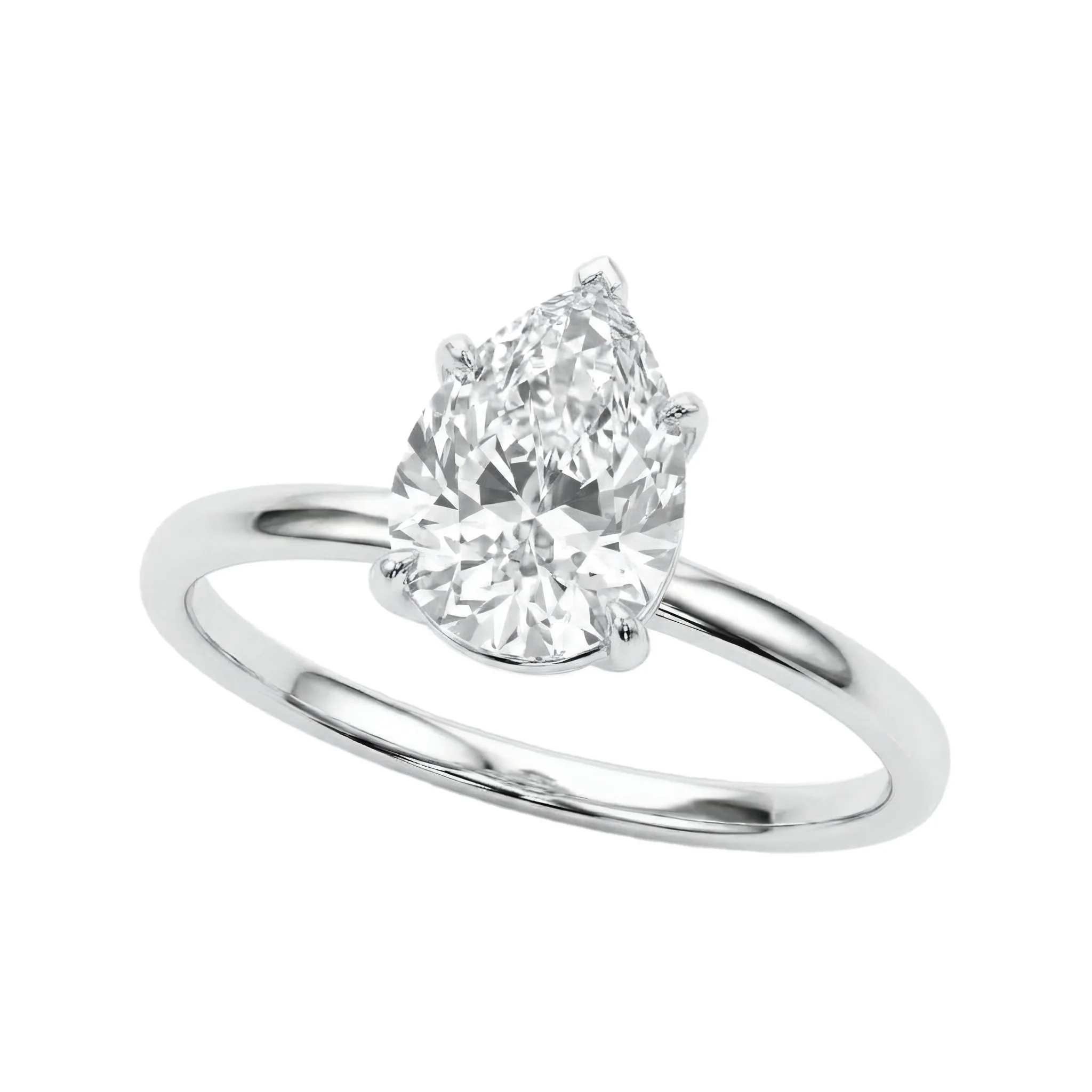 1 Carat Pear Lab Grown Diamond Solitaire Engagement Ring in 14K White Gold