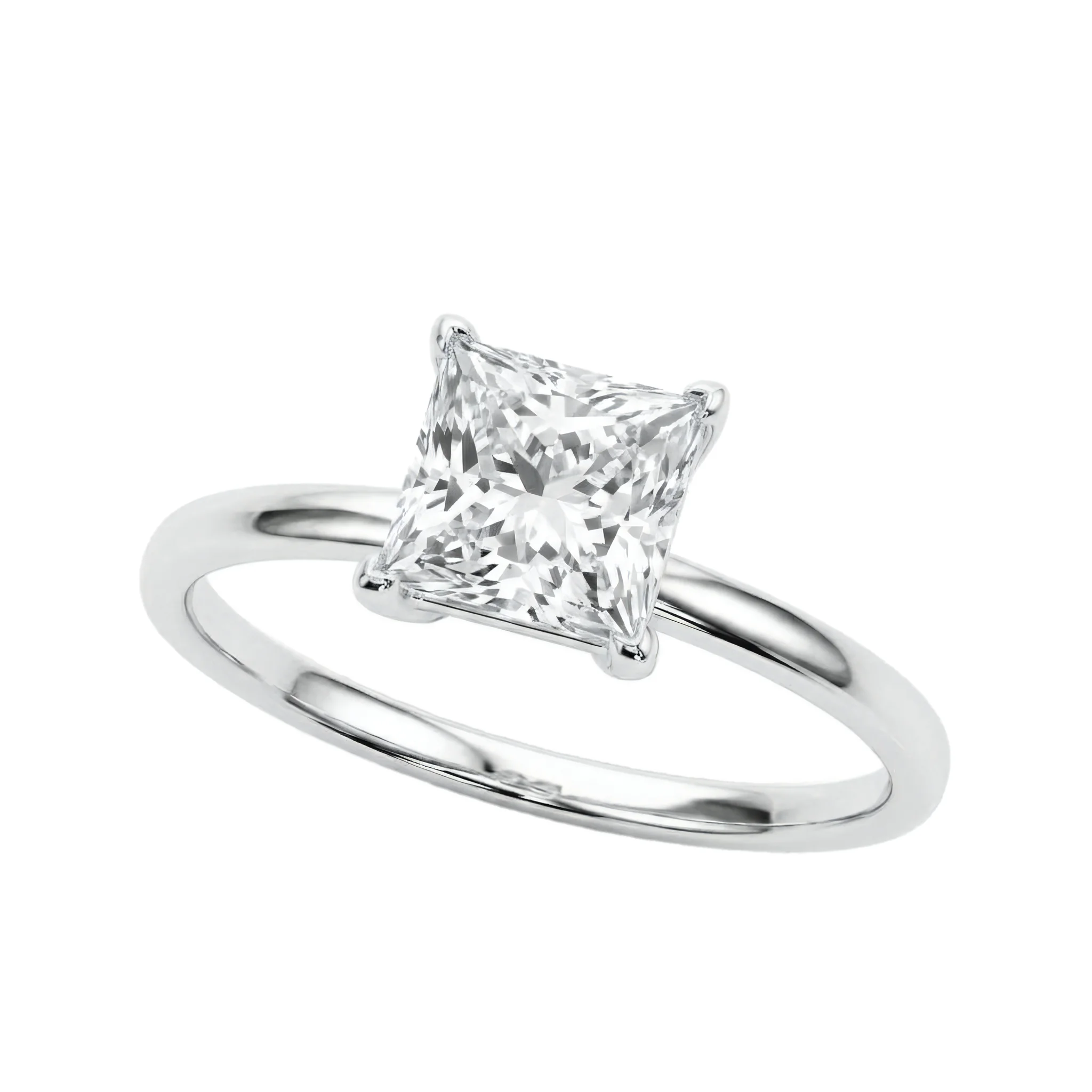 1 Carat Princess Lab Grown Diamond Solitaire Engagement Ring in 14K White Gold