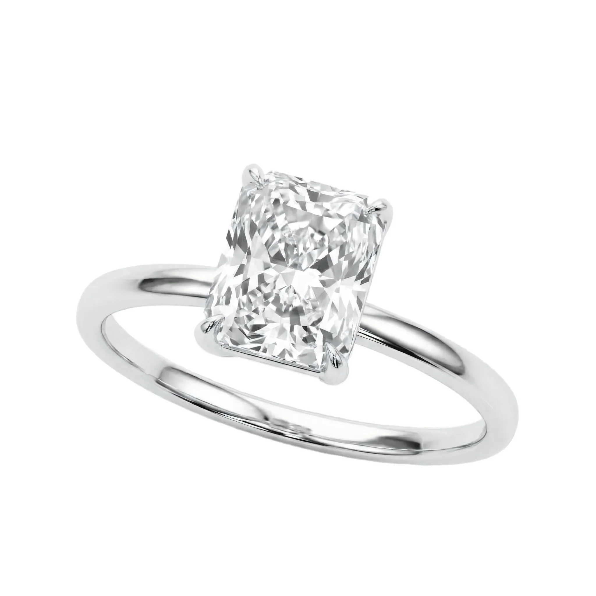 1 Carat Radiant Lab Grown Diamond Solitaire Engagement Ring in 14K White Gold