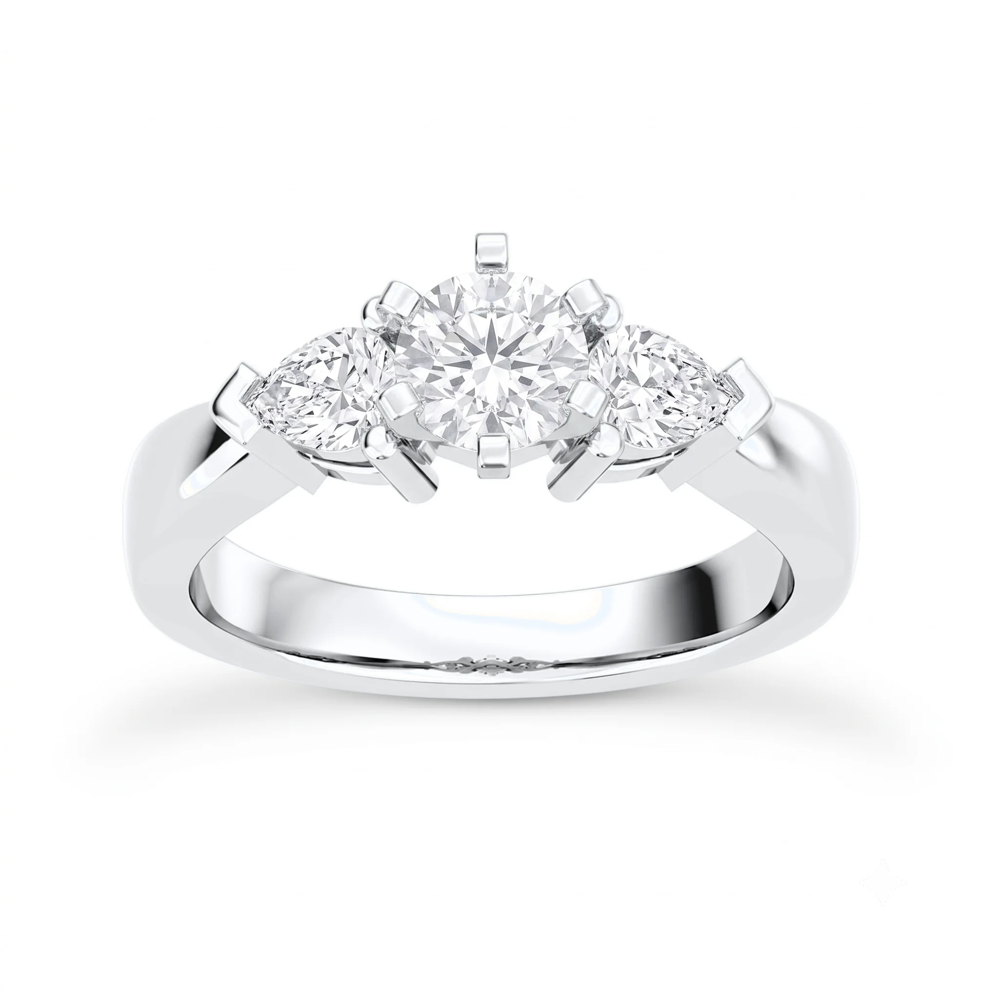 1 Carat Round Lab Grown Diamond Three-Stone Pear-Accent Engagement Ring in 14K White Gold