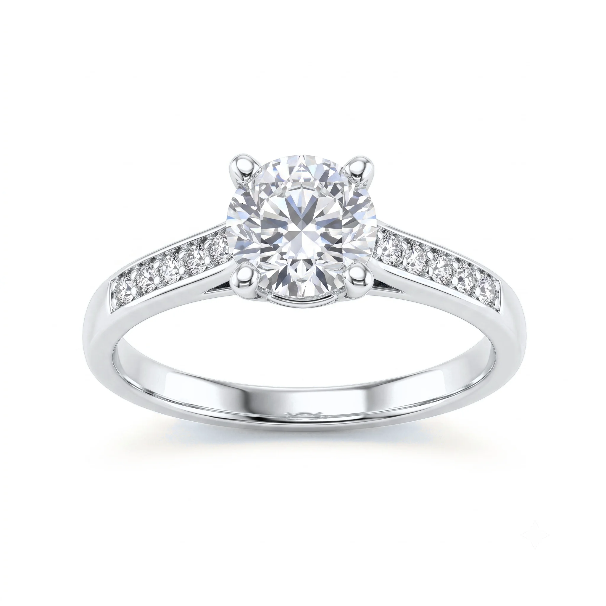1 Carat Round Lab Grown Diamond Cathedral Pavé Solitaire Engagement Ring in 14K White Gold