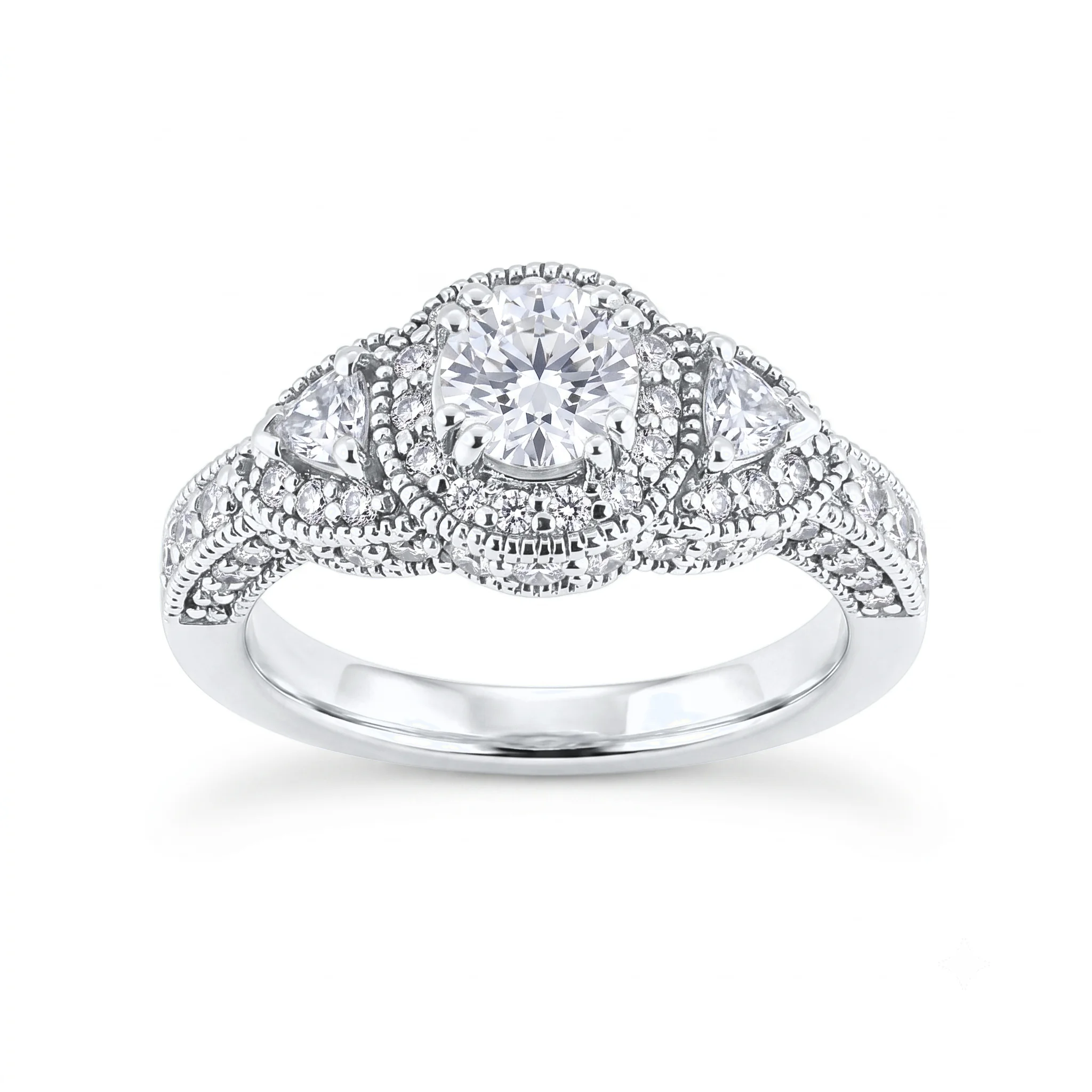 1 Carat Round Lab Grown Diamond Vintage Floral Halo Engagement Ring in 14K White Gold