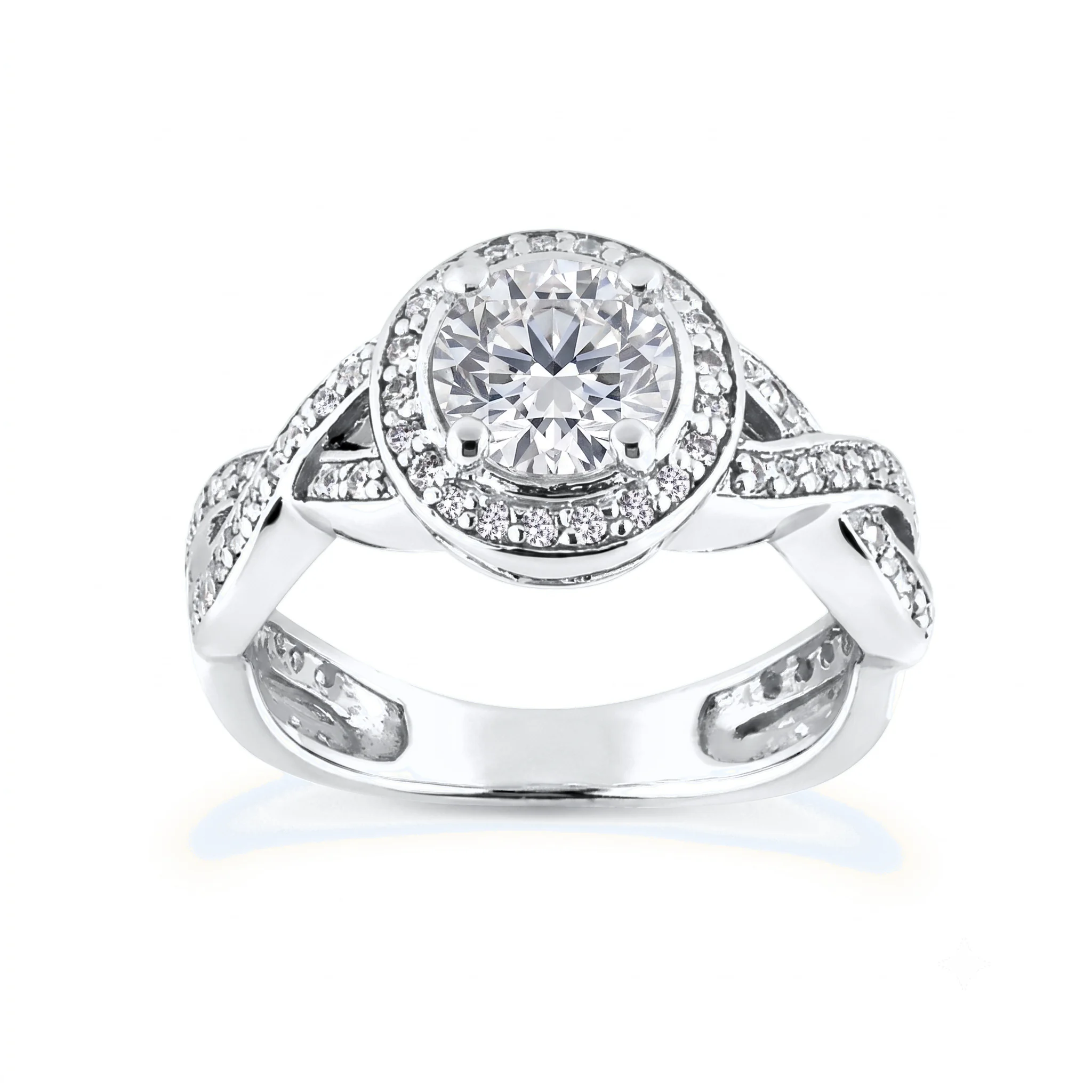 1 Carat Round Lab Grown Diamond Twisted Shank Halo Engagement Ring in 14K White Gold