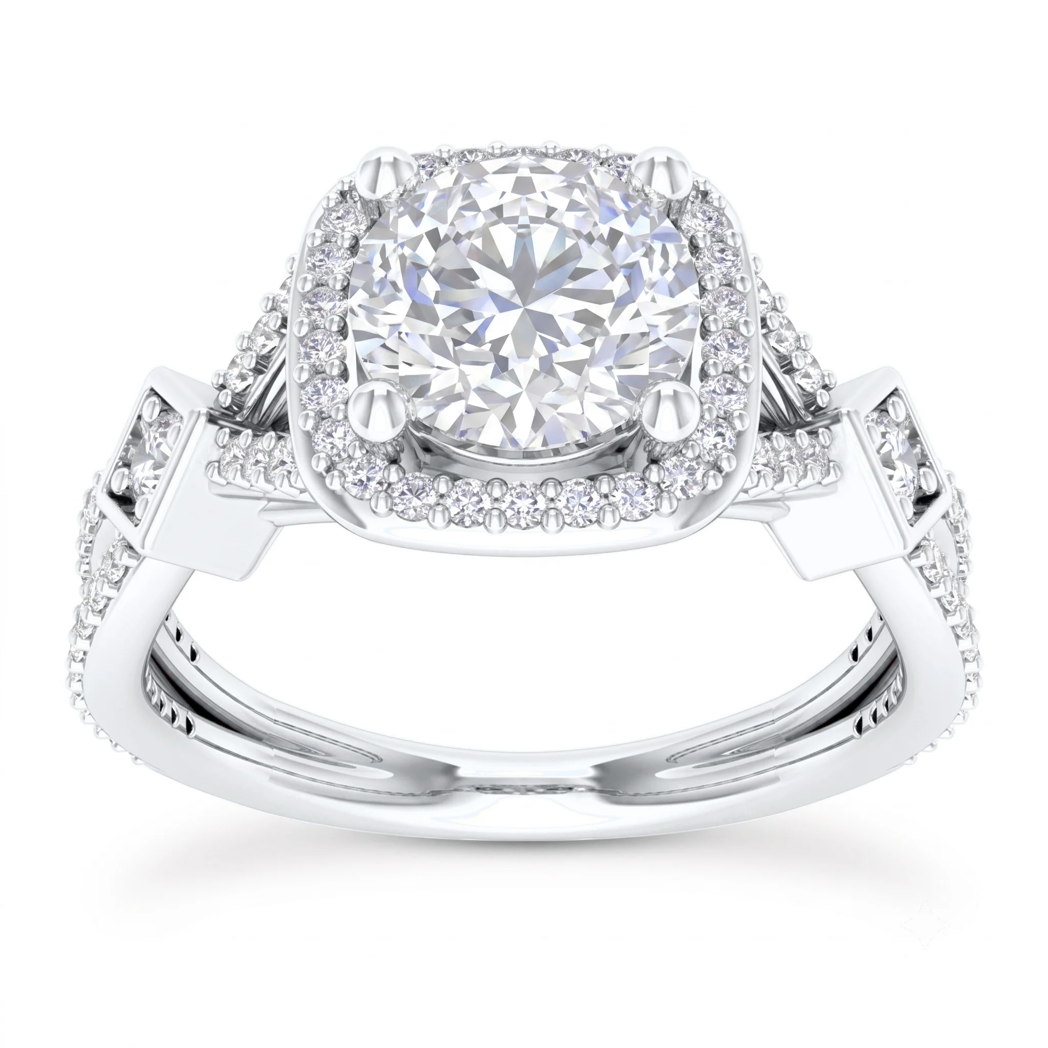 1 Carat Round Lab Grown Diamond Cushion Halo Cathedral Engagement Ring in 14K White Gold