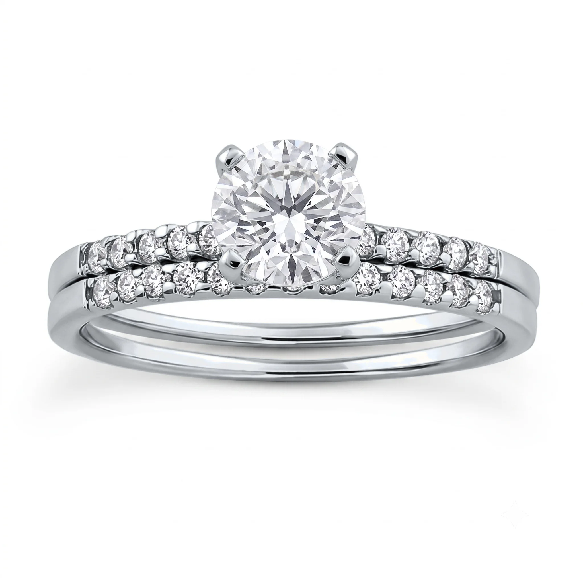 1 Carat Round Lab Grown Diamond Petite Pavé Bridal Set in 14K White Gold